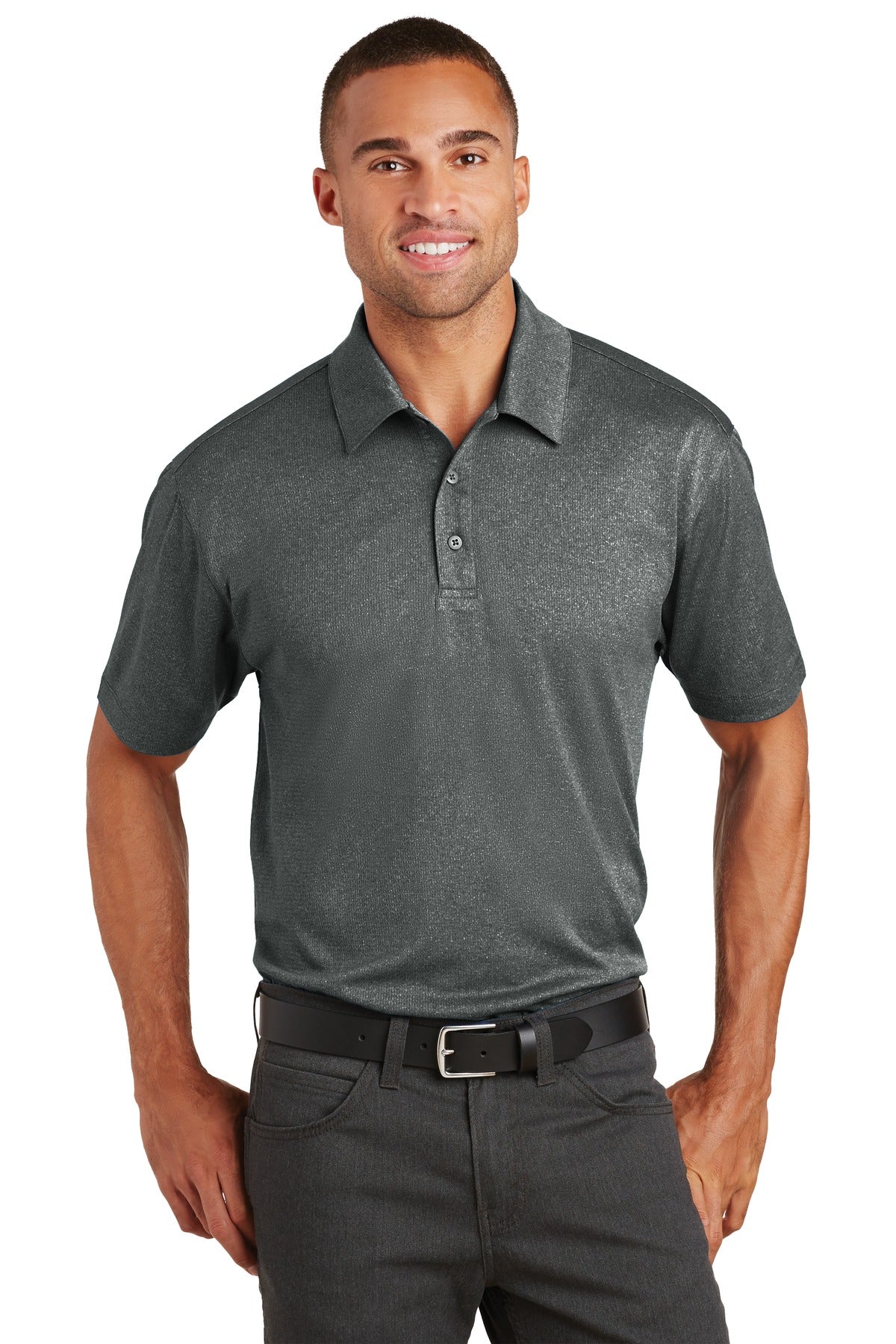 Port Authority Trace Heather Polo. K576 in Charcoal Heather