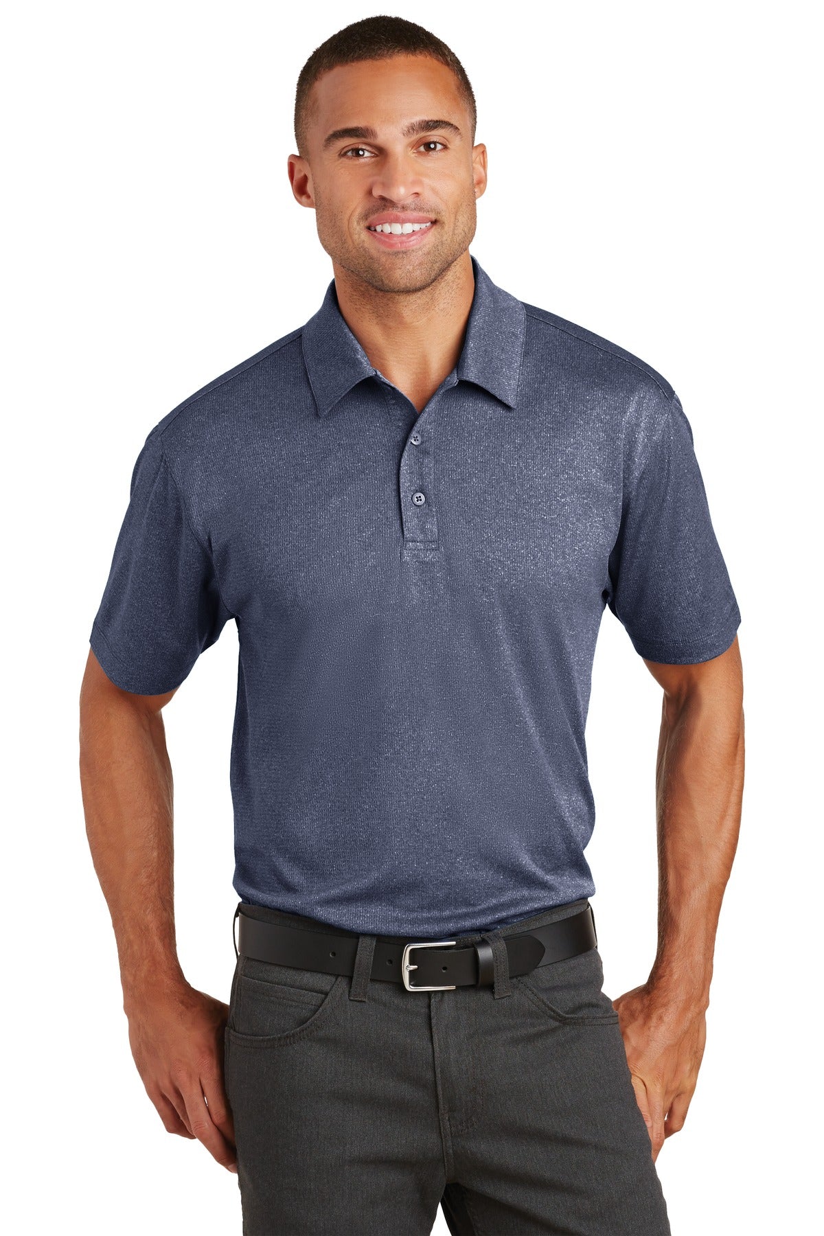 Port Authority Trace Heather Polo. K576 in True Navy Heather