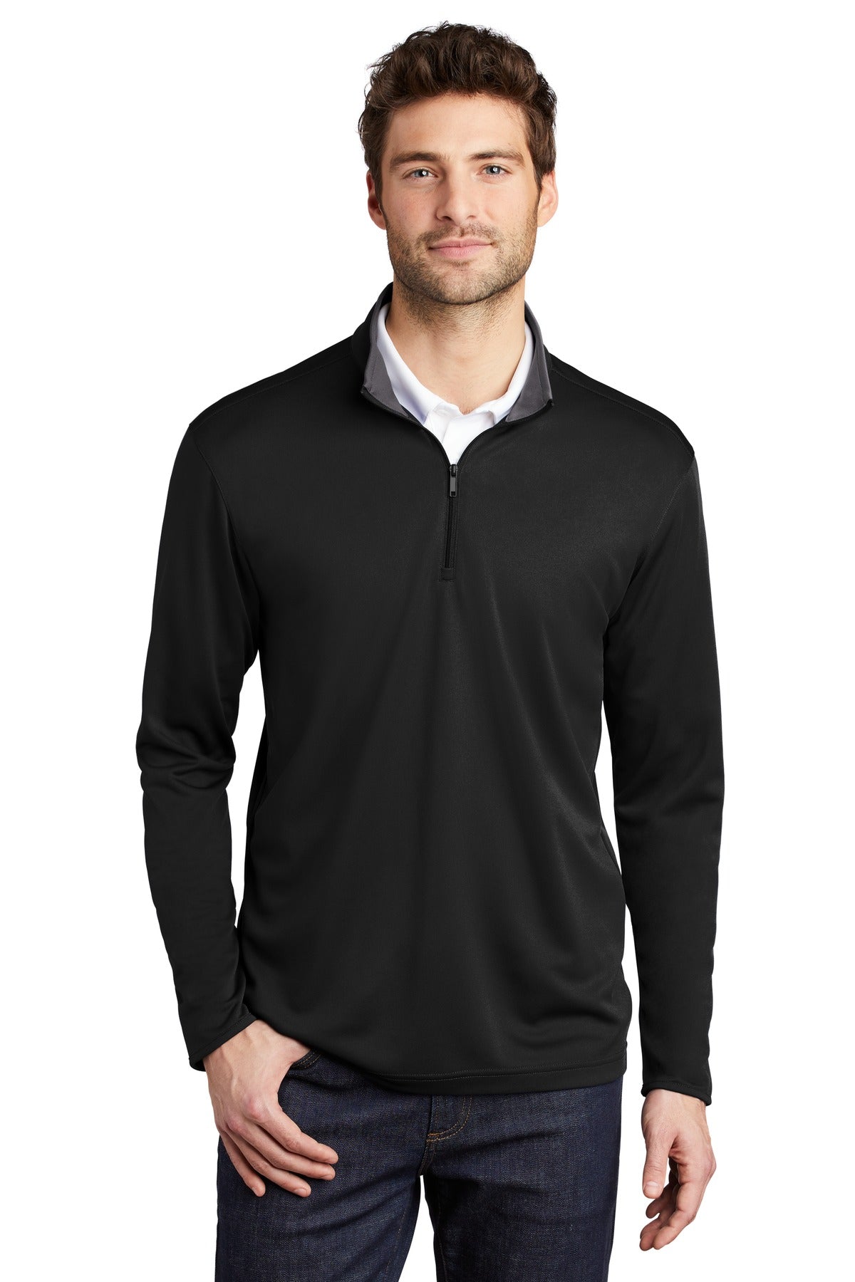 Port Authority  Silk Touch  Performance 1/4-Zip K584 in Black/ Steel Grey