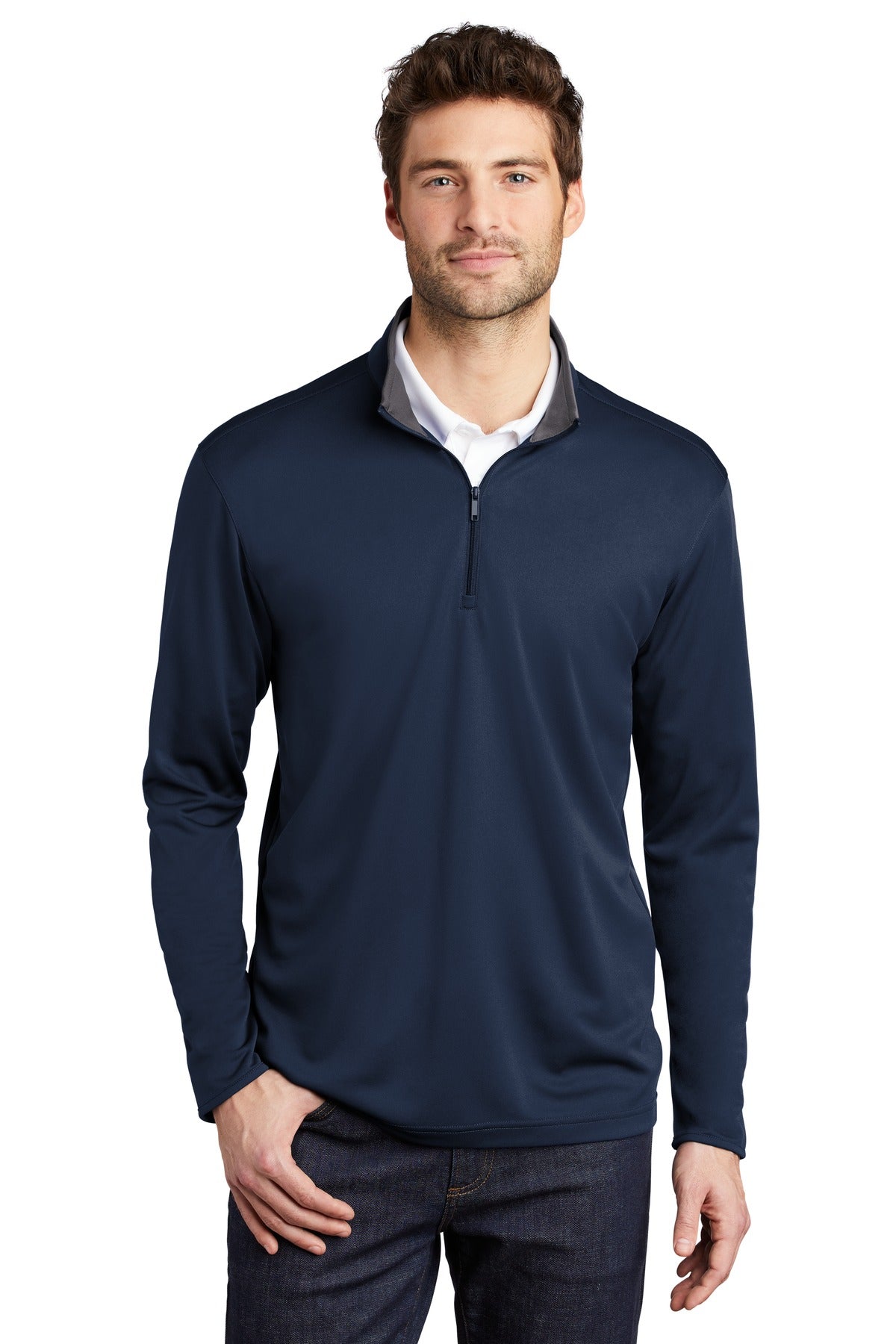 Port Authority  Silk Touch  Performance 1/4-Zip K584 in Navy/ Steel Grey