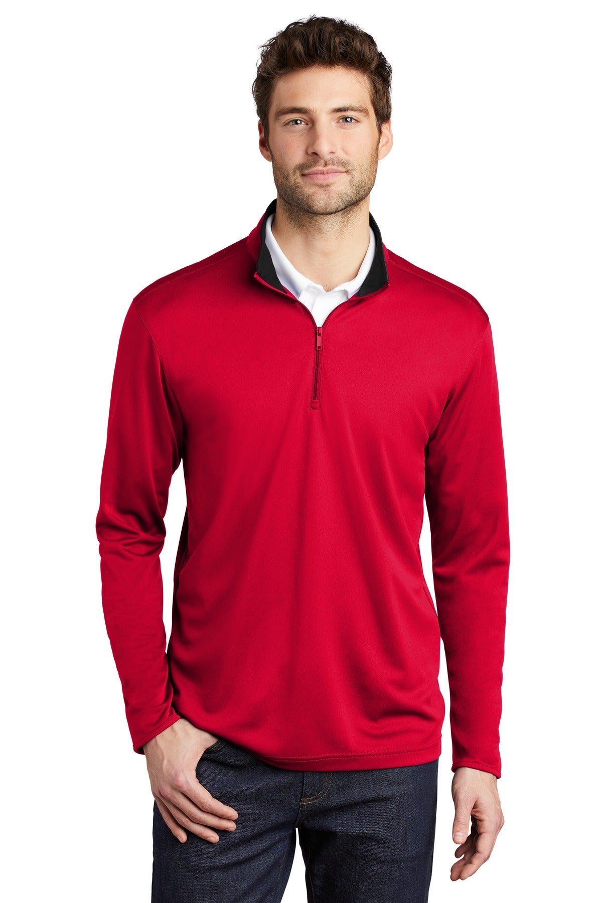Port Authority  Silk Touch  Performance 1/4-Zip K584 in Red/ Black