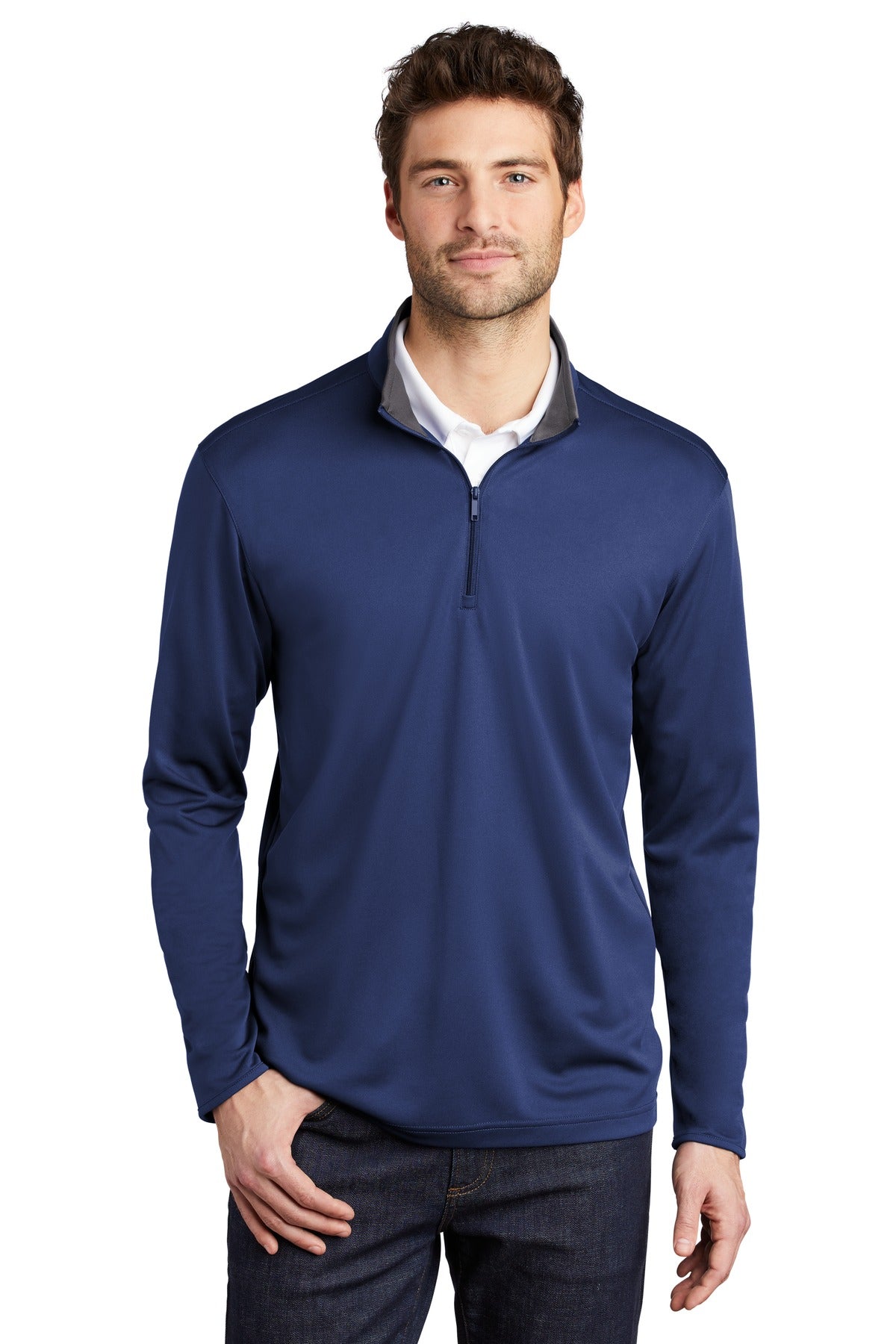 Port Authority  Silk Touch  Performance 1/4-Zip K584 in Royal/ Steel Grey