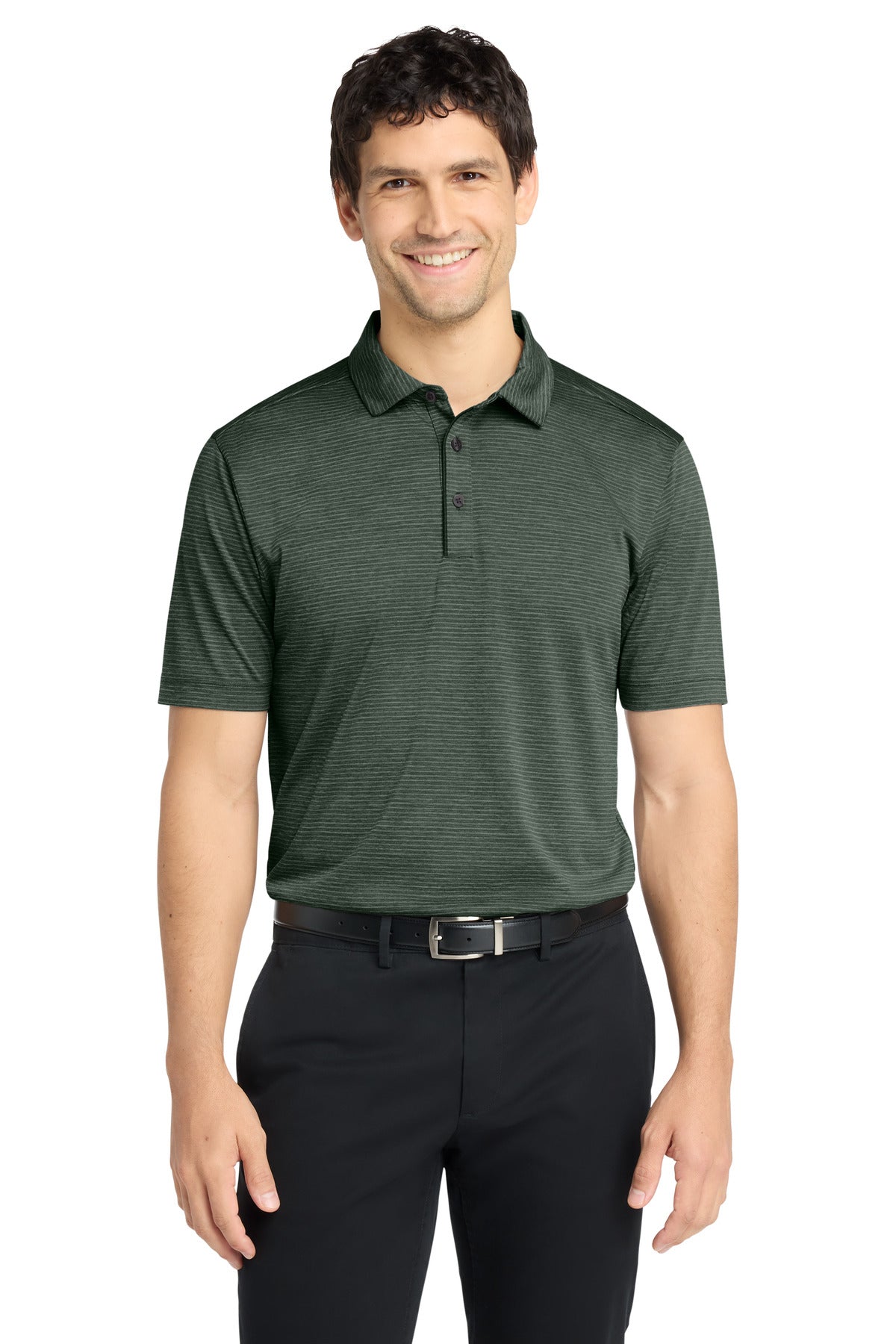 Port Authority  Shadow Stripe Polo. K585 in Deep Forest Green