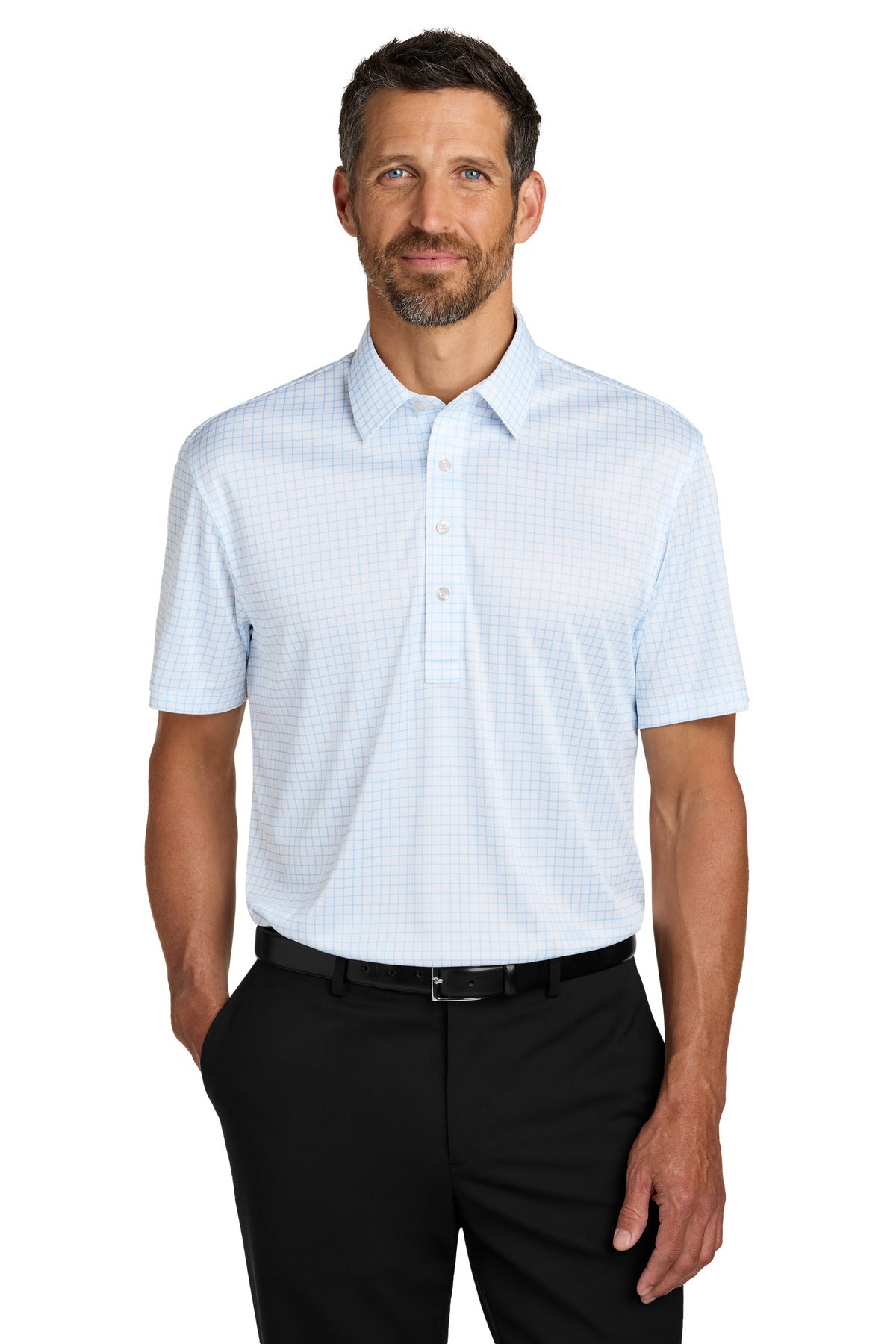 Port Authority Shirt Collar Polo K700 in Cloud Blue Check