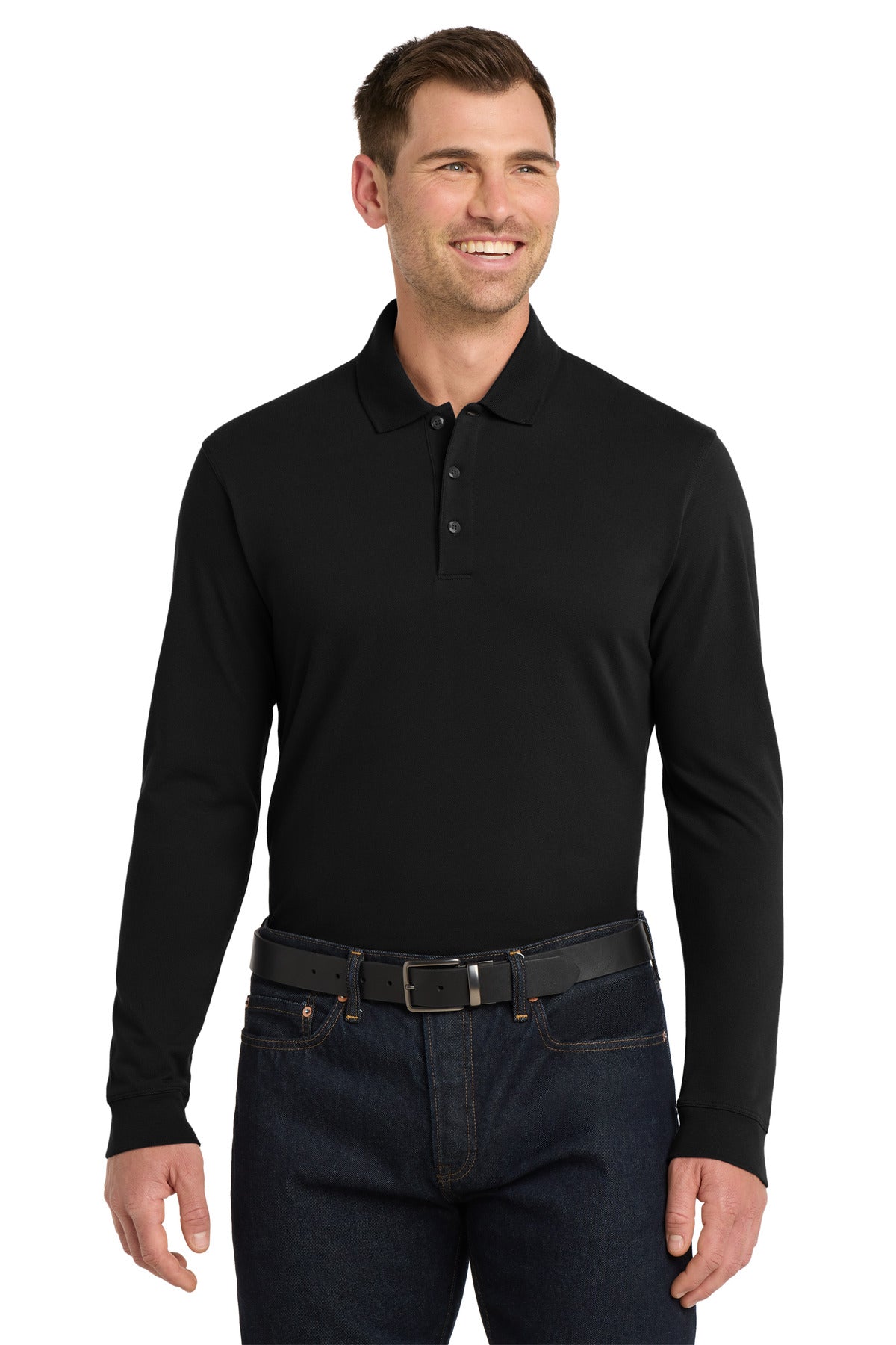Port Authority EZCotton Long Sleeve Polo. K8000LS in Black