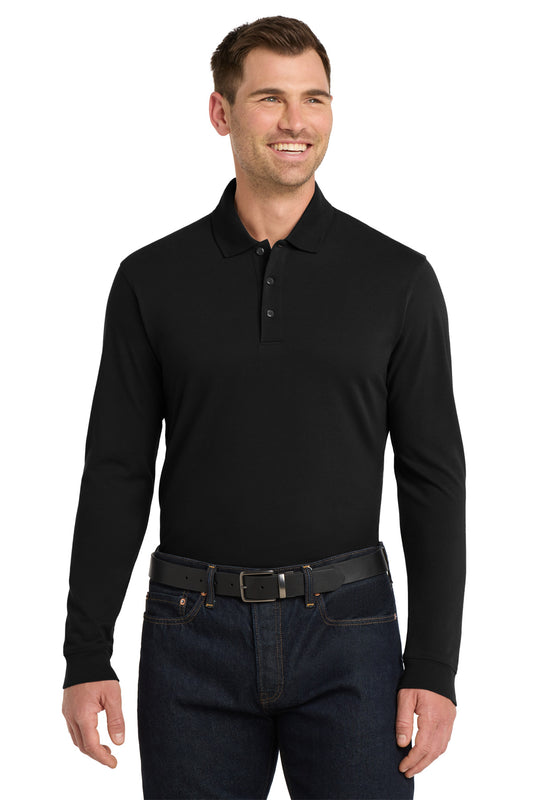 Port Authority EZCotton Long Sleeve Polo. K8000LS in Black