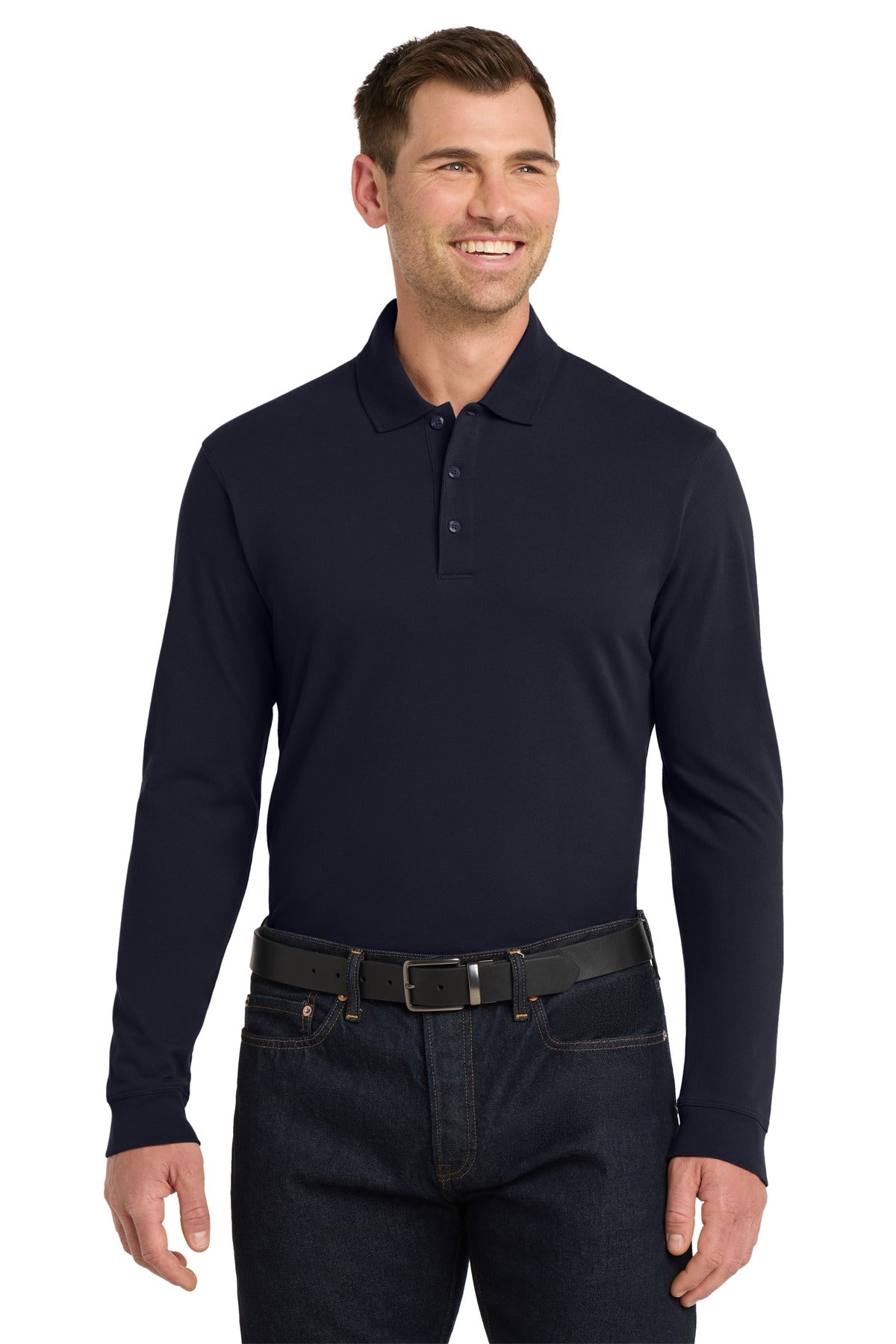 Port Authority EZCotton Long Sleeve Polo. K8000LS in Navy