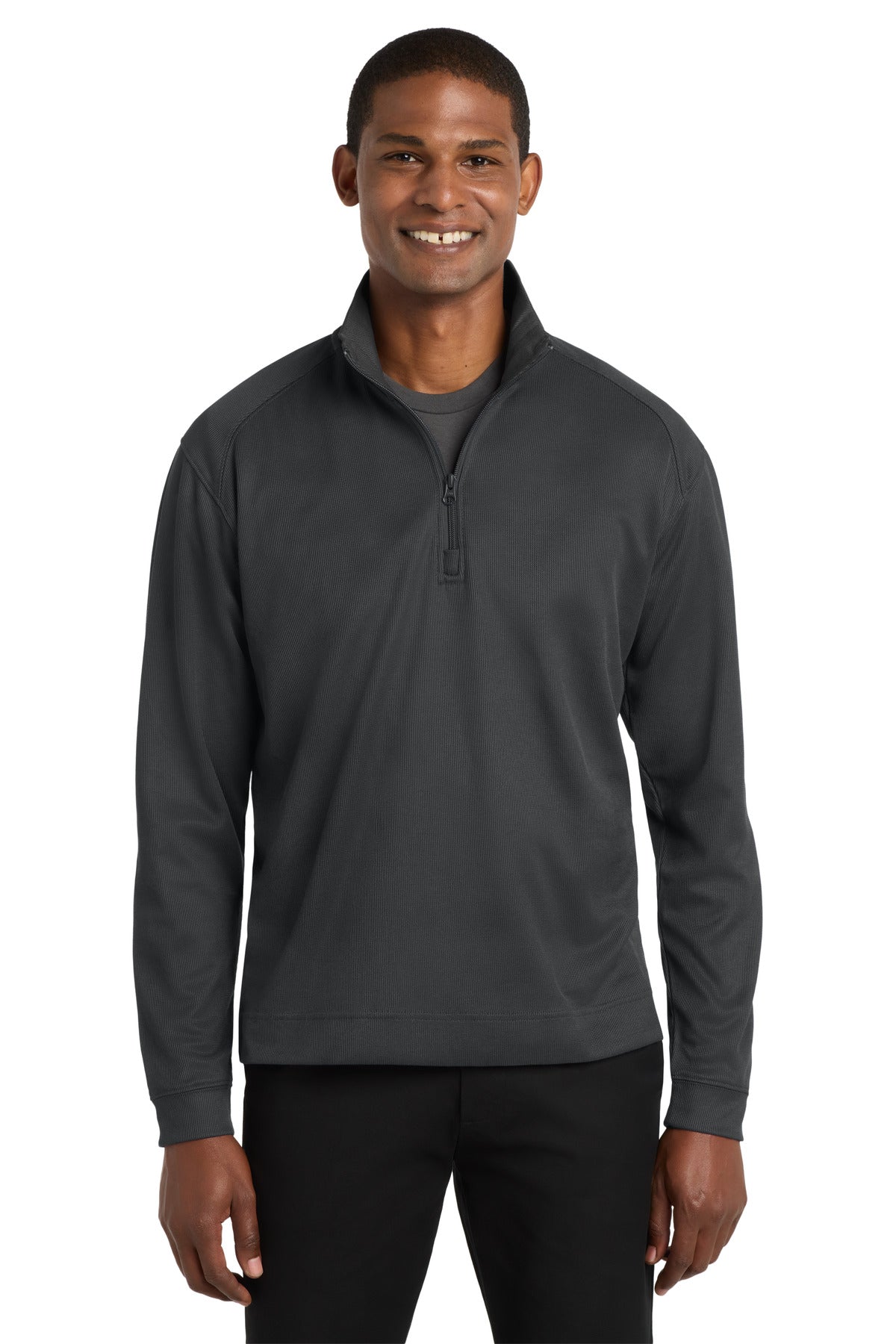 Port Authority Vertical Texture 1/4-Zip Pullover. K805 in Iron Grey/ Black