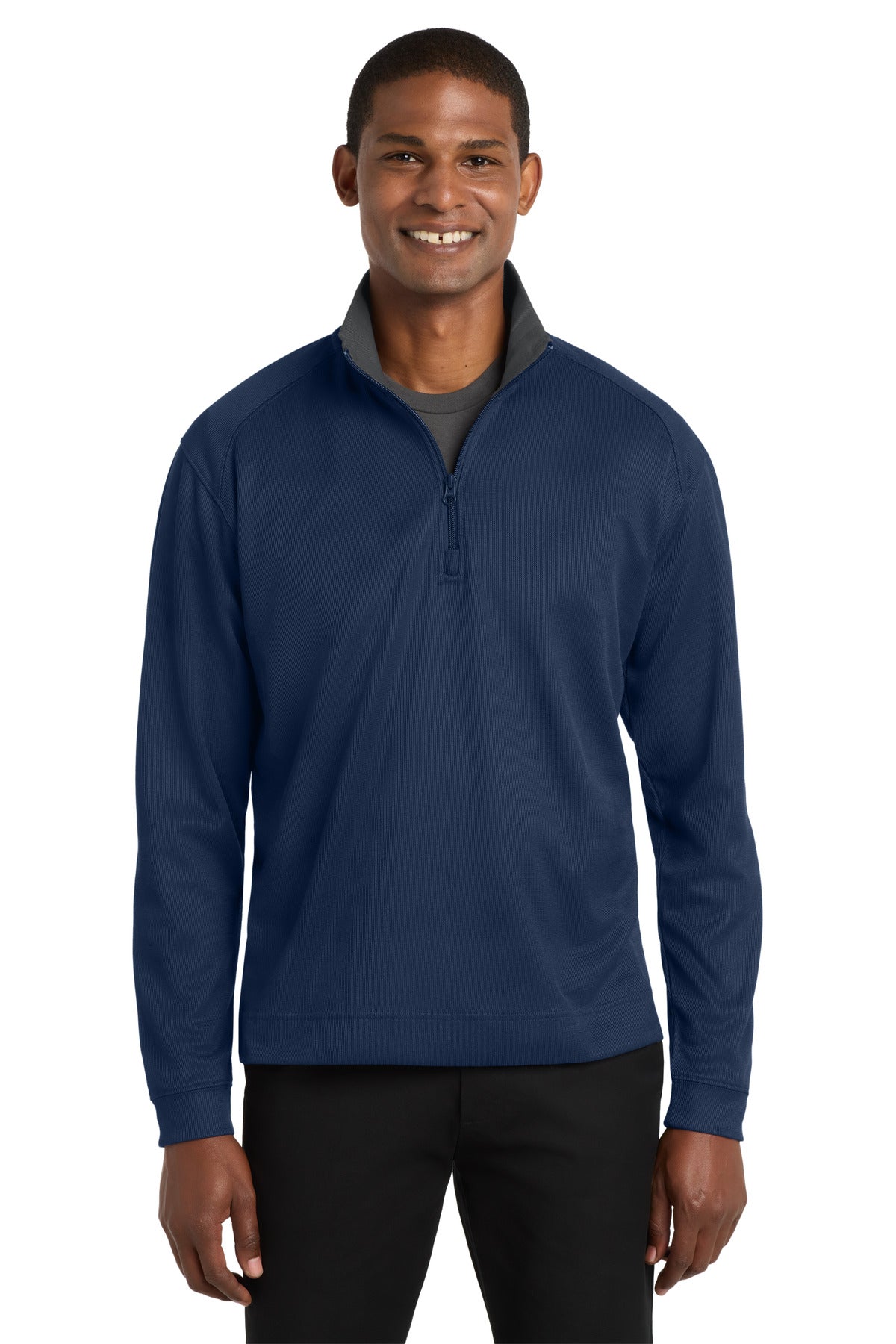 Port Authority Vertical Texture 1/4-Zip Pullover. K805 in Regatta Blue/ Iron Grey