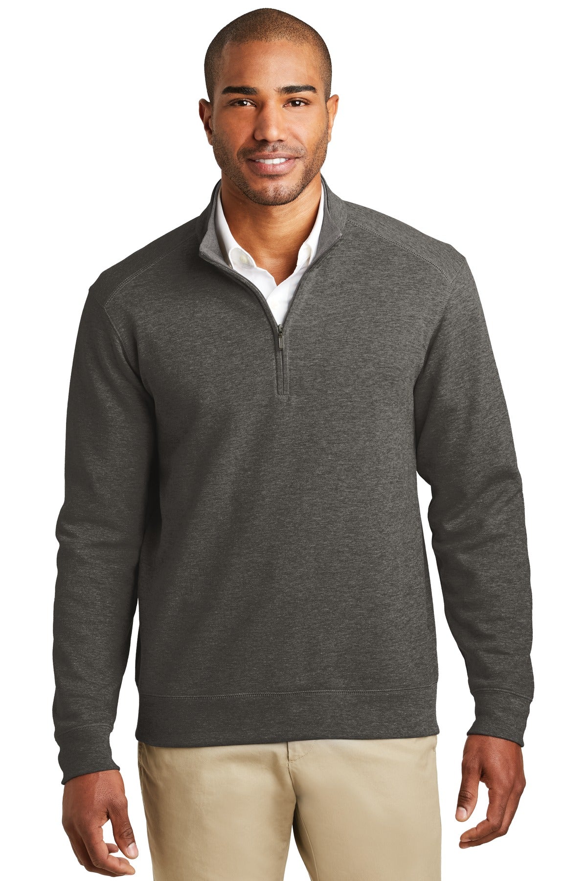 Port Authority Interlock 1/4-Zip. K807 in Charcoal Heather/ Medium Heather Grey