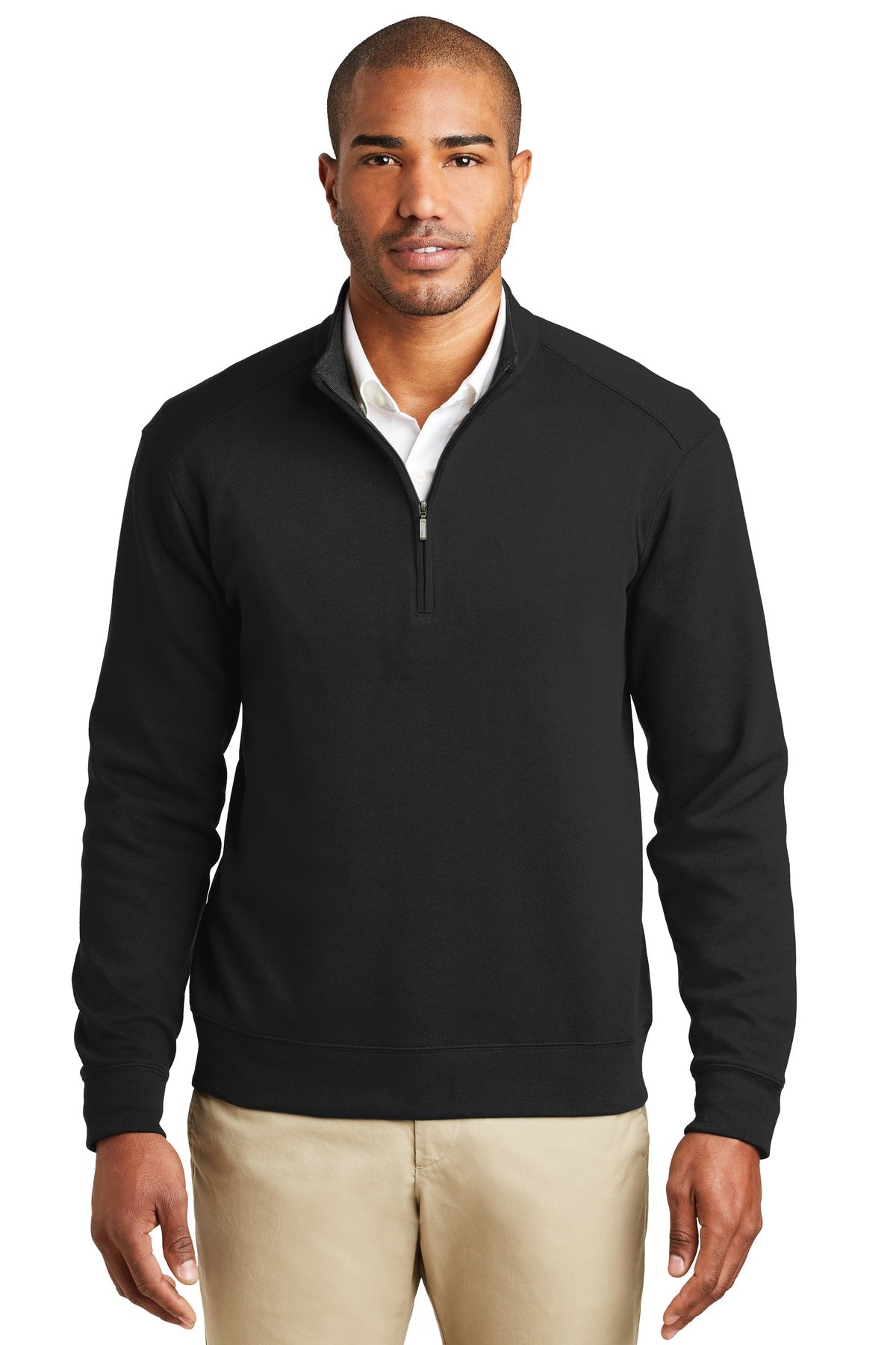 Port Authority Interlock 1/4-Zip. K807 in Deep Black/ Charcoal Heather