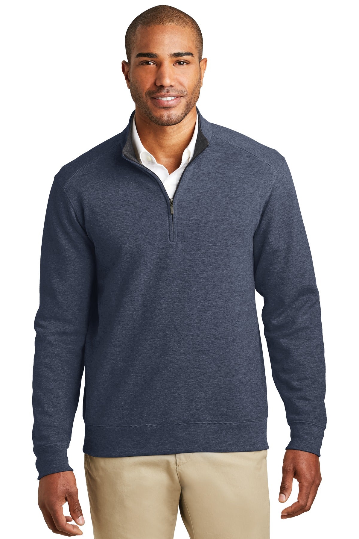Port Authority Interlock 1/4-Zip. K807 in Estate Blue Heather/ Charcoal Heather