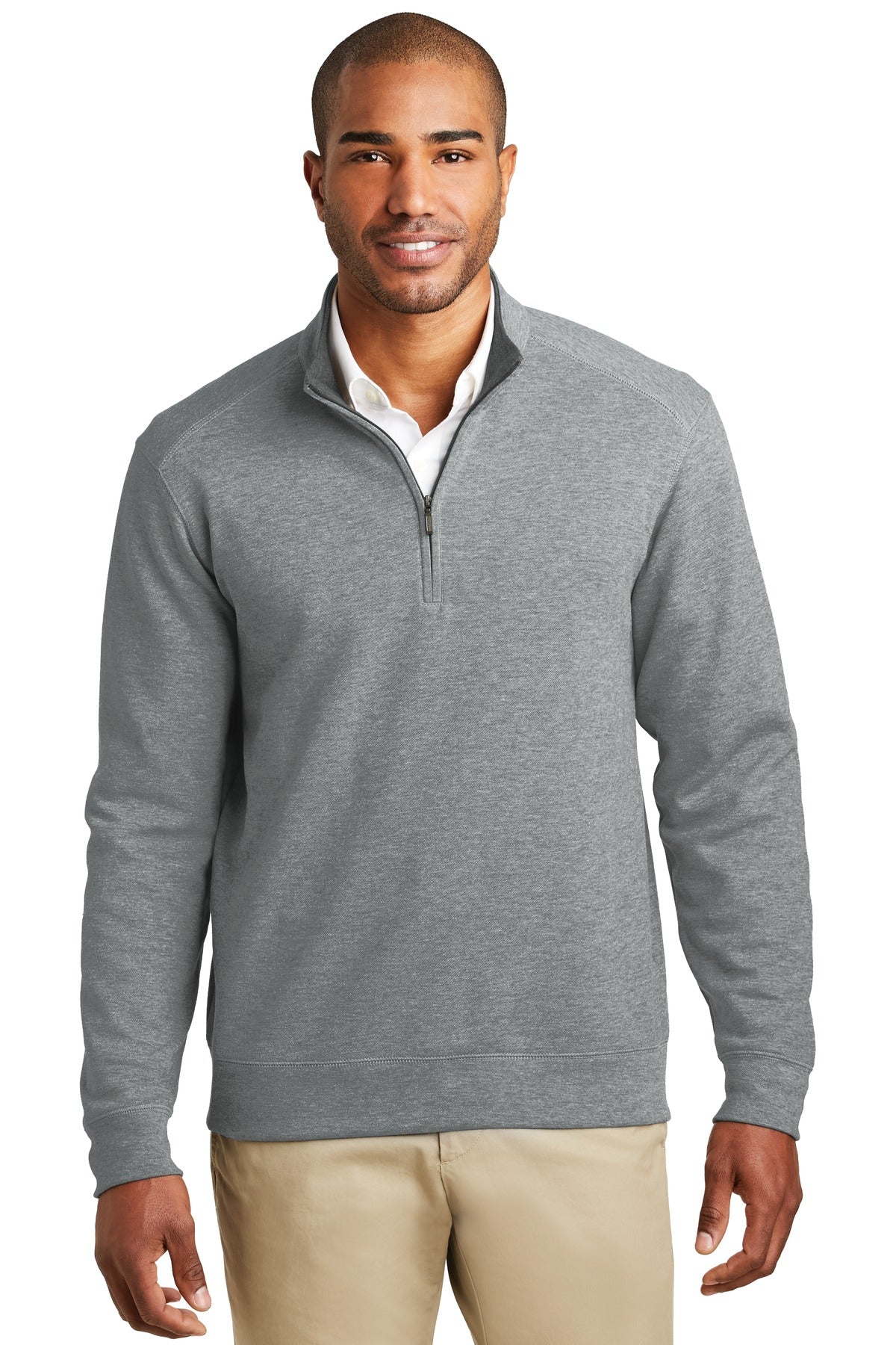 Port Authority Interlock 1/4-Zip. K807 in Medium Heather Grey/ Charcoal Heather