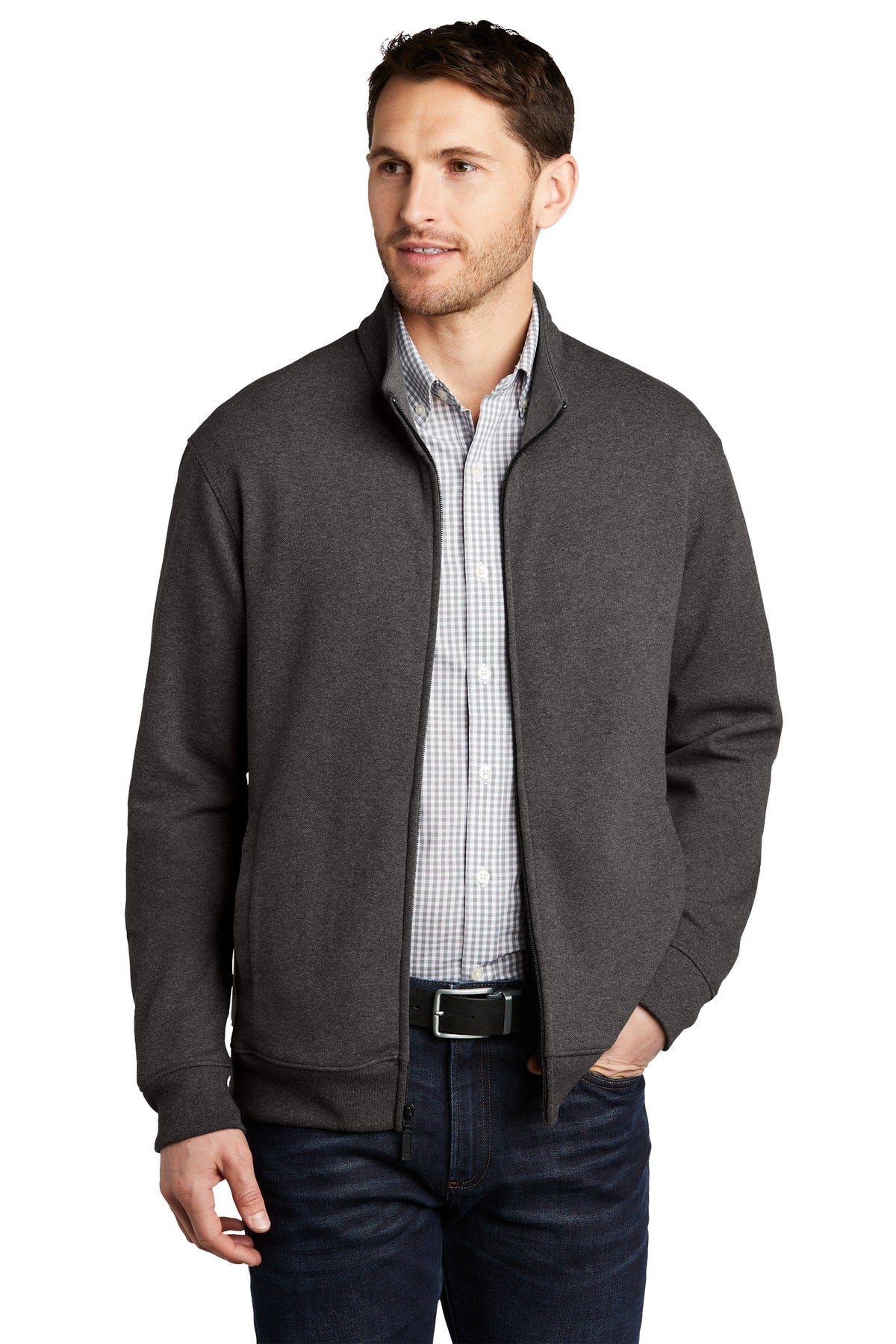 Port Authority  Interlock Full-Zip. K809 in Charcoal Heather/ Medium Heather Grey