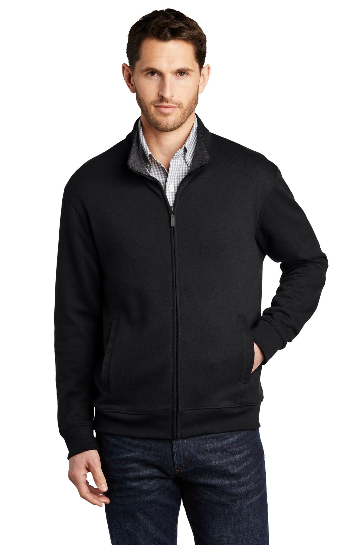 Port Authority  Interlock Full-Zip. K809 in Deep Black/ Charcoal Heather