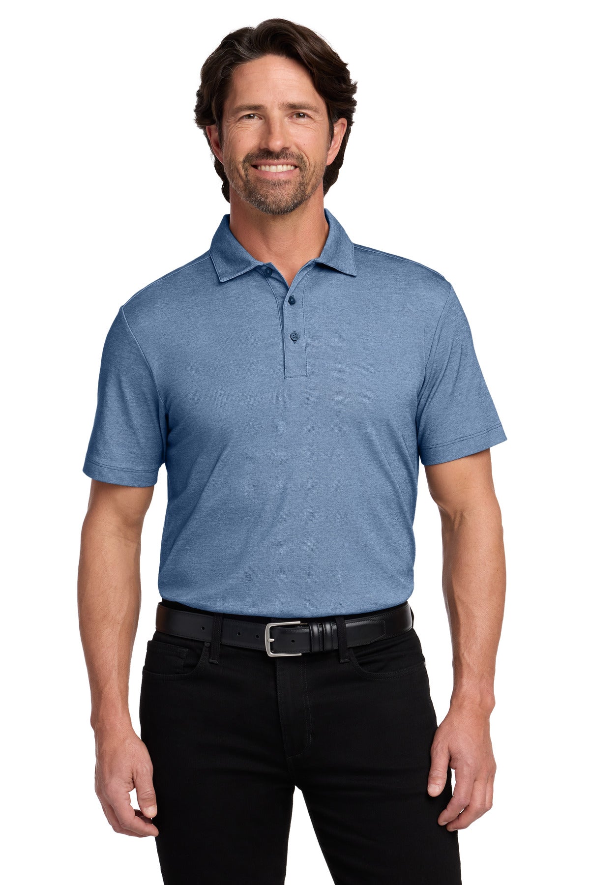 Port Authority Fine Pique Blend Polo K830 in Aegean Blue Heather