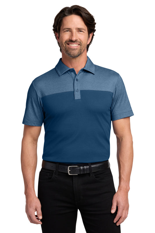 Port Authority Fine Pique Blend Blocked Polo K831 in Aegean Blue/ Aegean Blue Heather