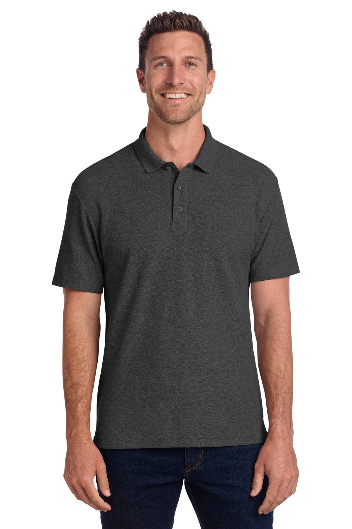 Port Authority C-FREE Cotton Blend Pique Polo K867 in Charcoal Heather