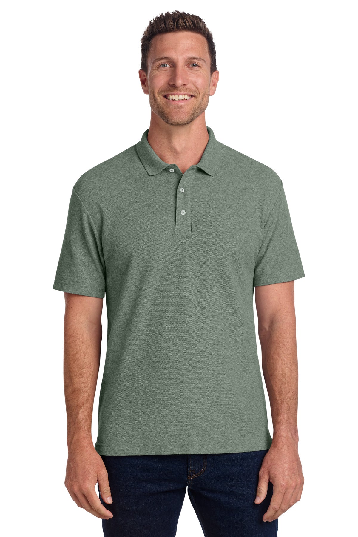 Port Authority C-FREE Cotton Blend Pique Polo K867 in Dark Green Heather