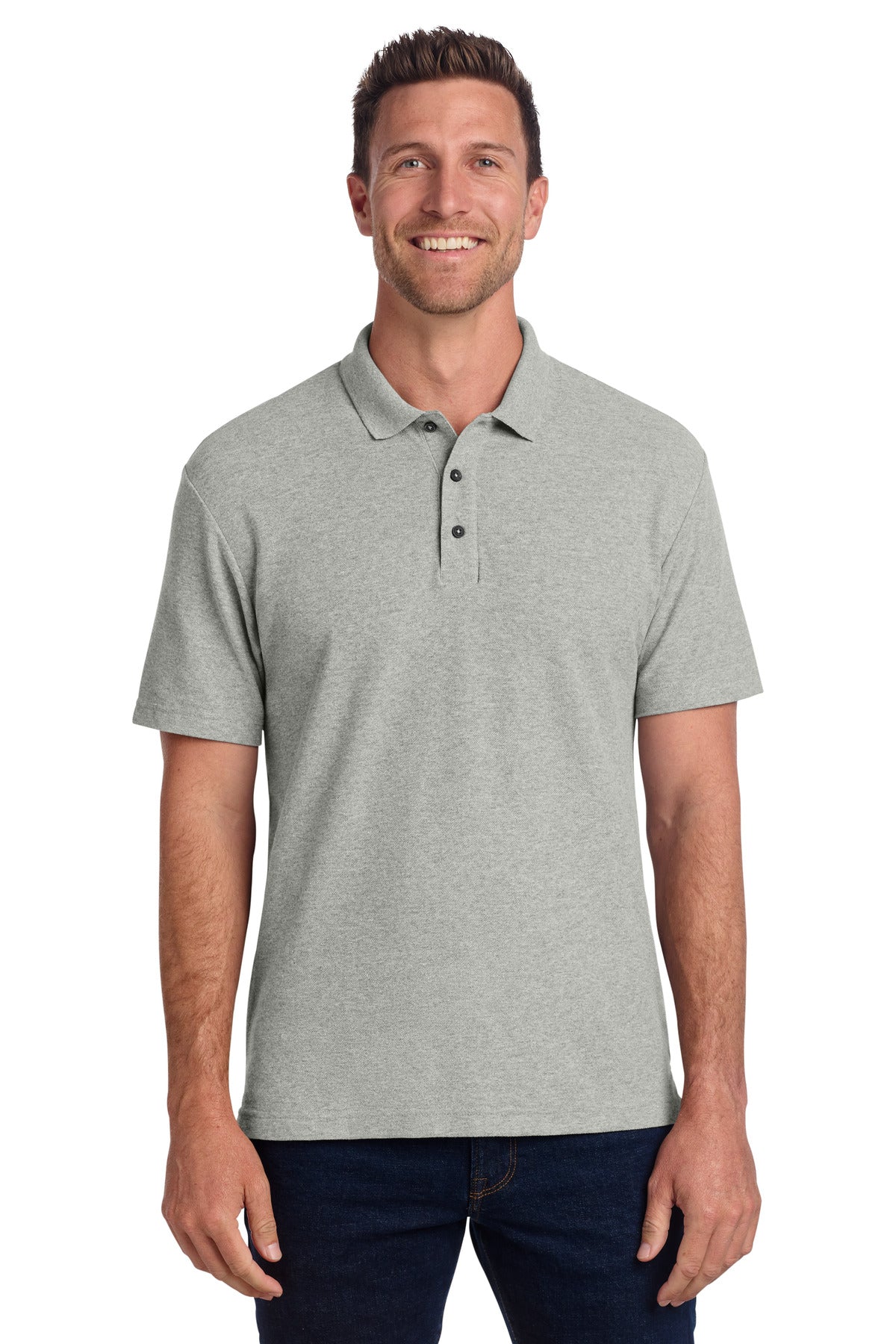 Port Authority C-FREE Cotton Blend Pique Polo K867 in Deep Smoke Heather