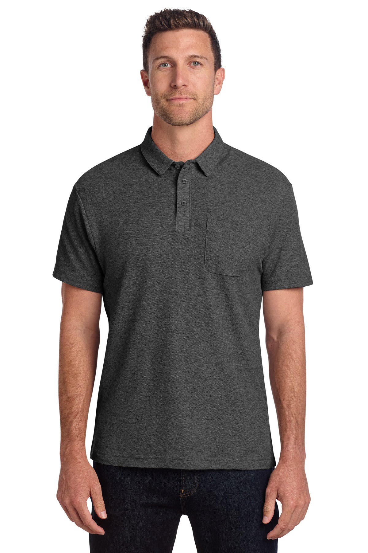 Port Authority C-FREE Cotton Blend Pique Pocket Polo K868 in Charcoal Heather