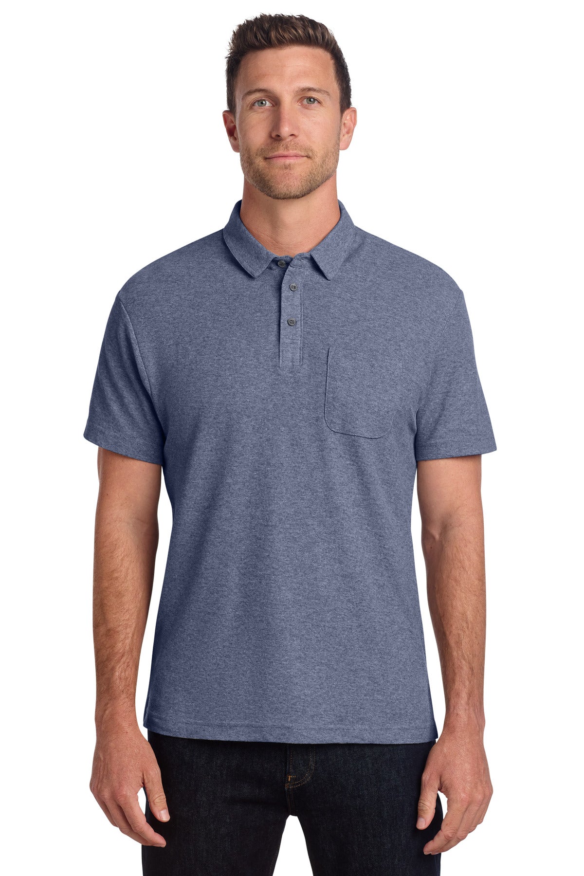 Port Authority C-FREE Cotton Blend Pique Pocket Polo K868 in Navy Heather