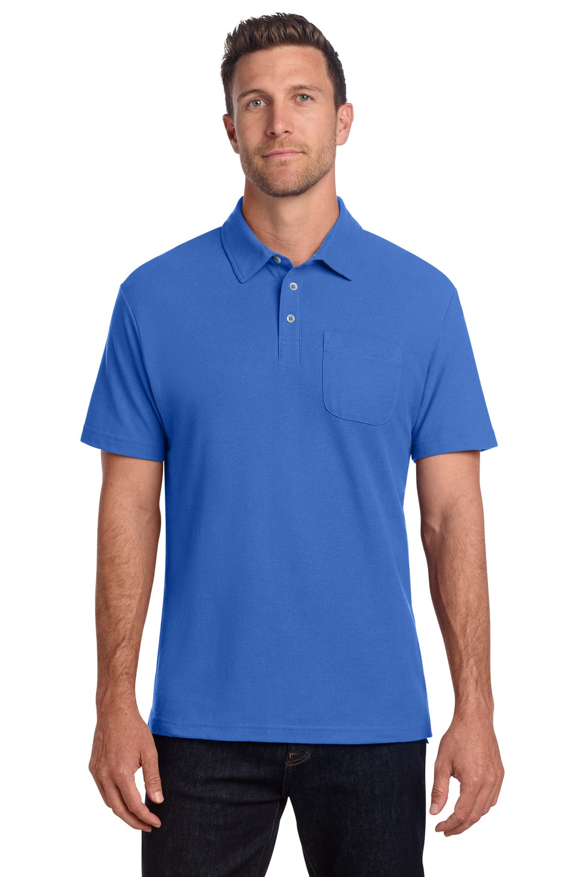 Port Authority C-FREE Cotton Blend Pique Pocket Polo K868 in True Blue