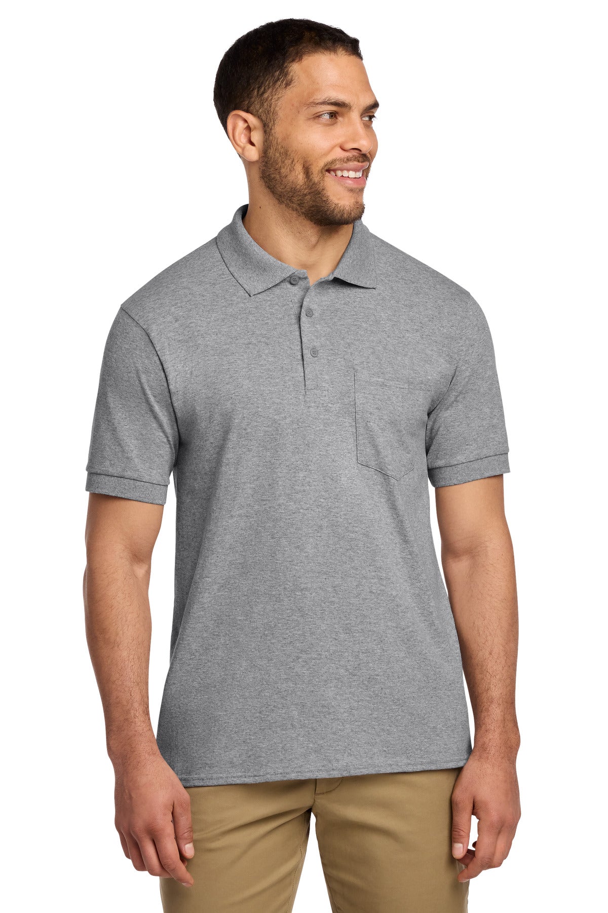 Port & Co Core Blend Jersey Knit Pocket Polo. KP55P in Athletic Heather