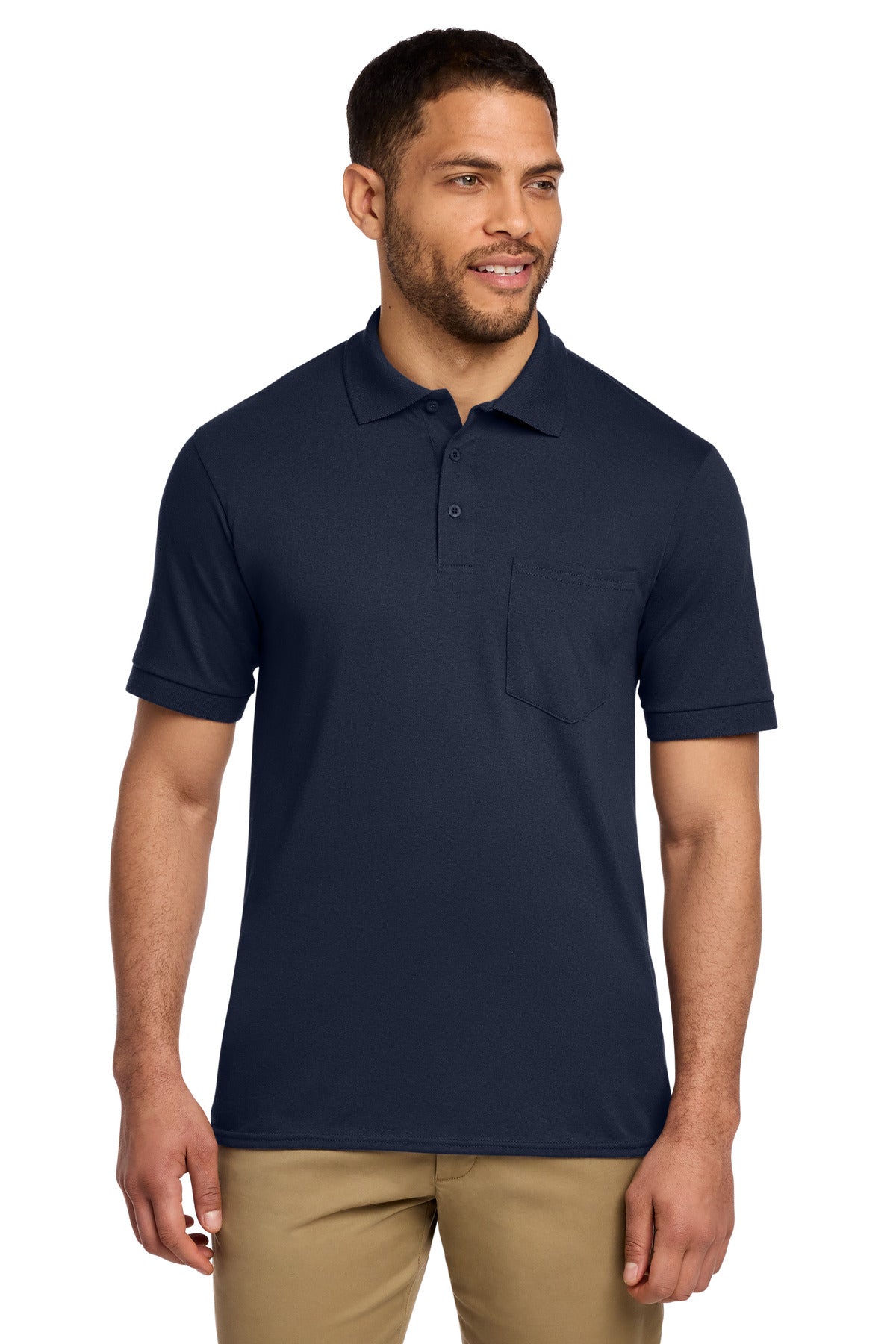 Port & Co Core Blend Jersey Knit Pocket Polo. KP55P in Deep Navy
