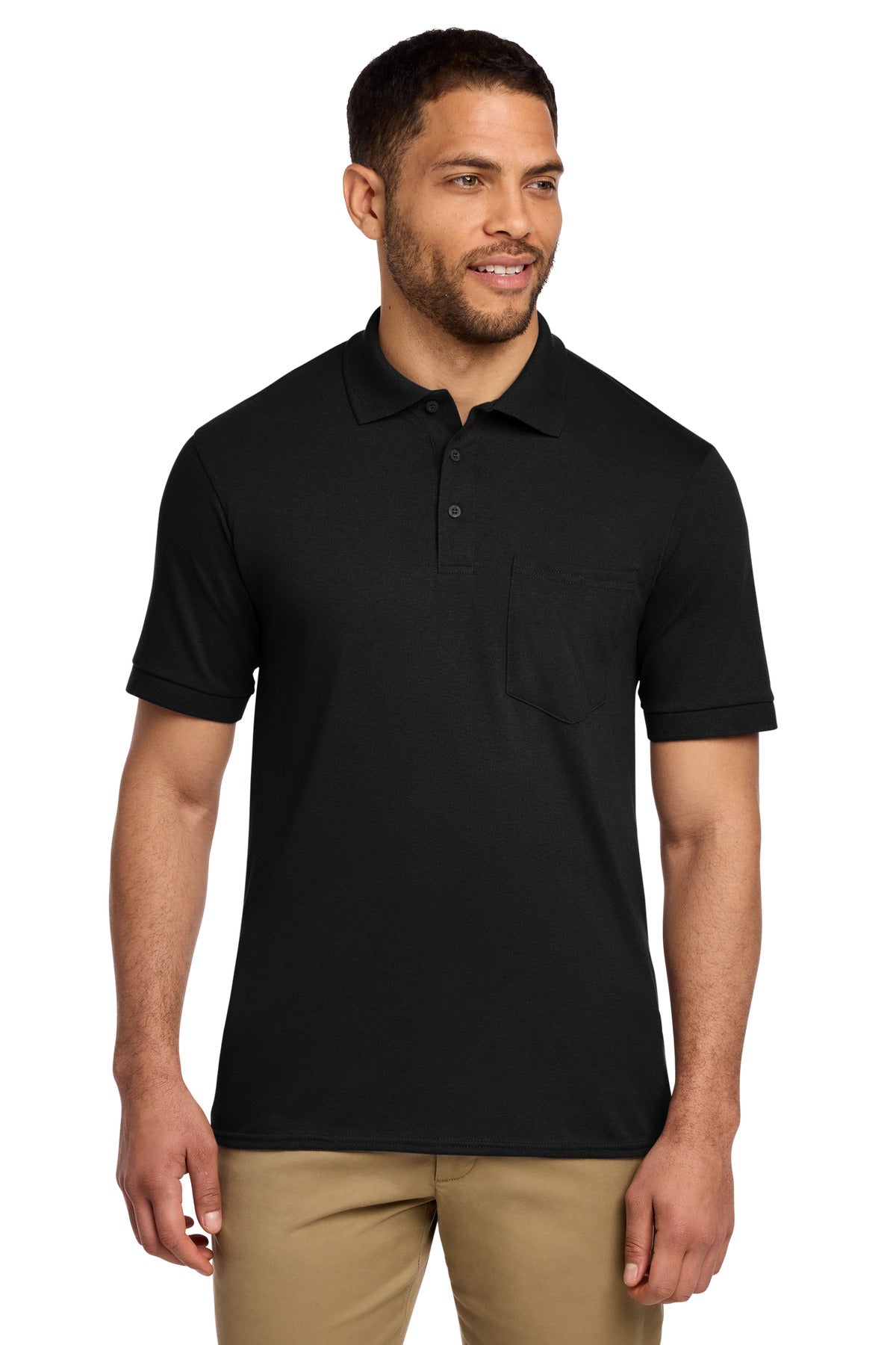 Port & Co Core Blend Jersey Knit Pocket Polo. KP55P in Jet Black