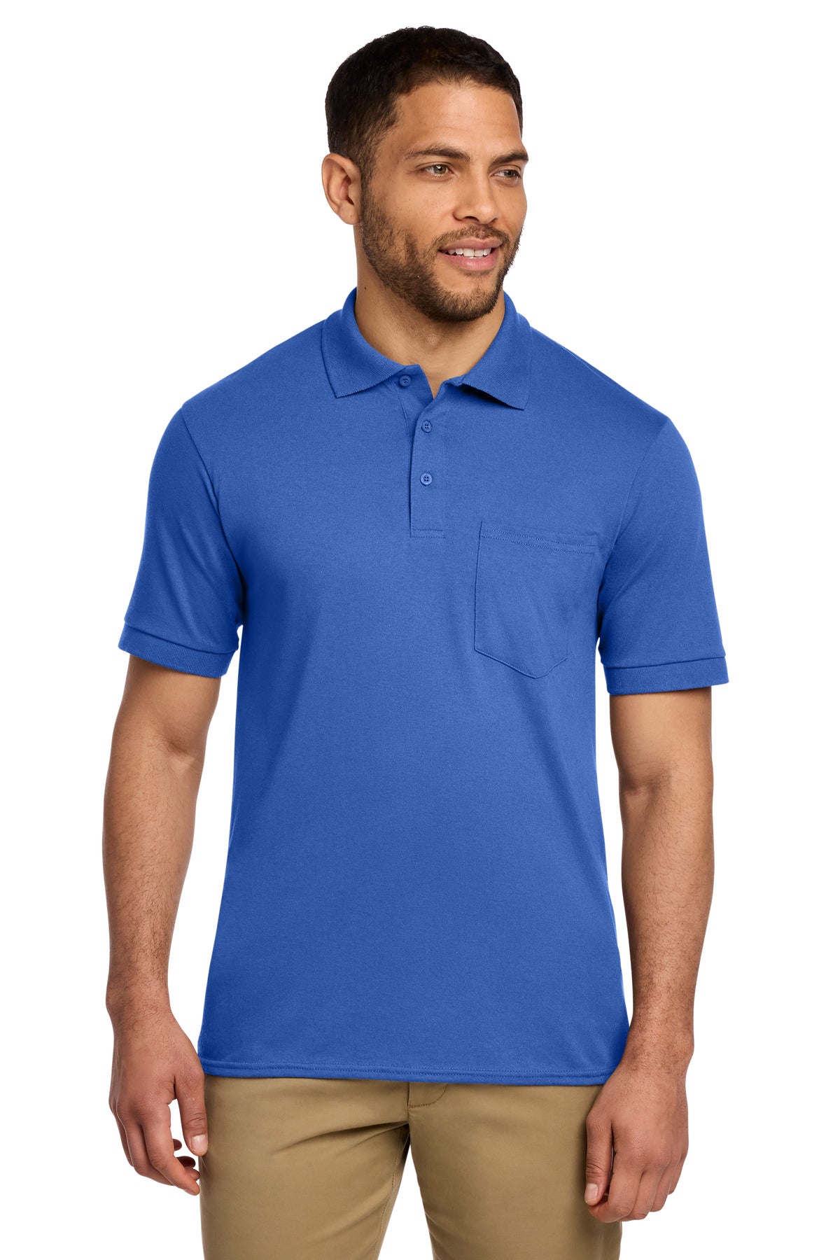 Port & Co Core Blend Jersey Knit Pocket Polo. KP55P in Royal