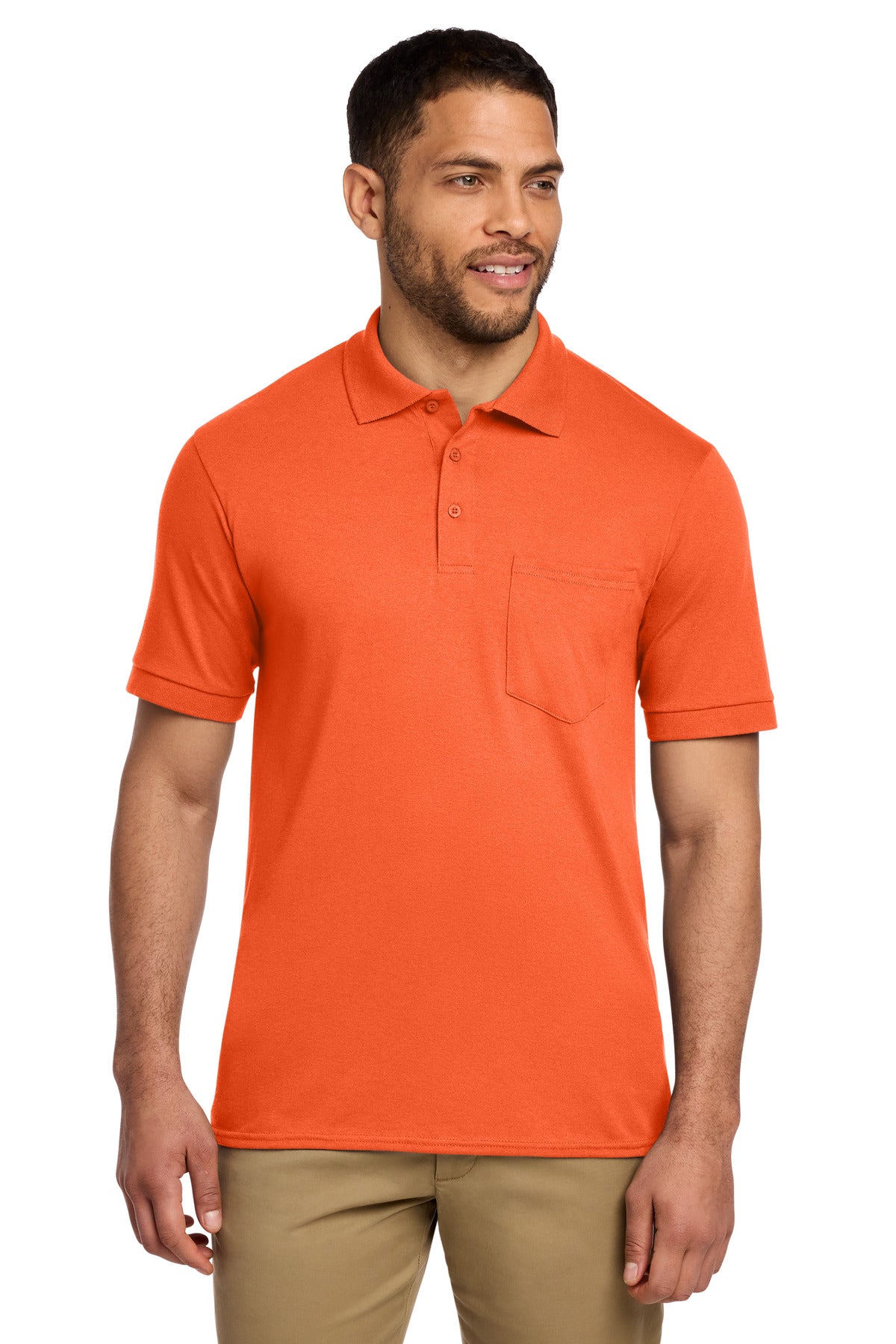 Port & Co Core Blend Jersey Knit Pocket Polo. KP55P in Safety Orange