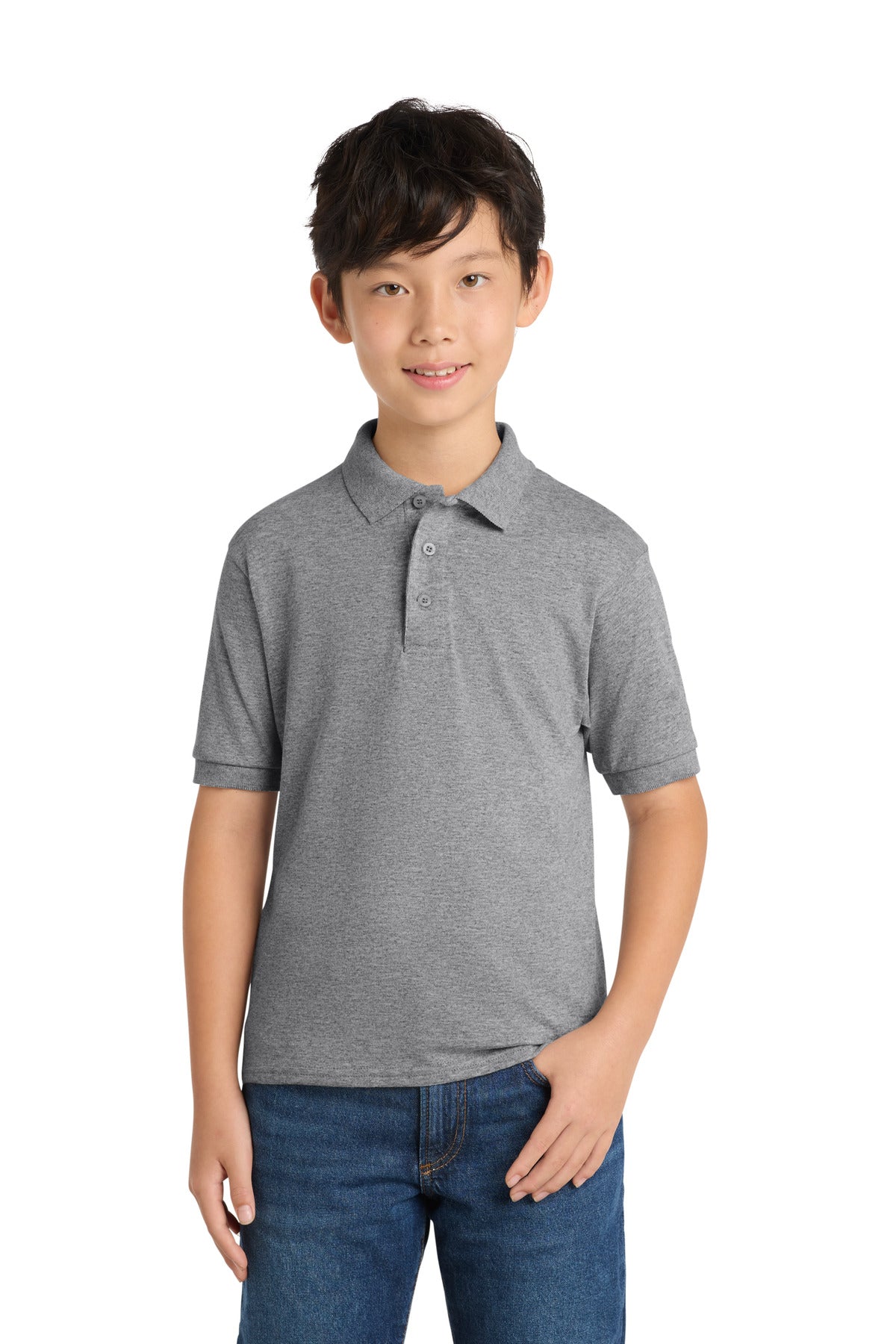 Port & Co Youth Core Blend Jersey Knit Polo. KP55Y in Athletic Heather