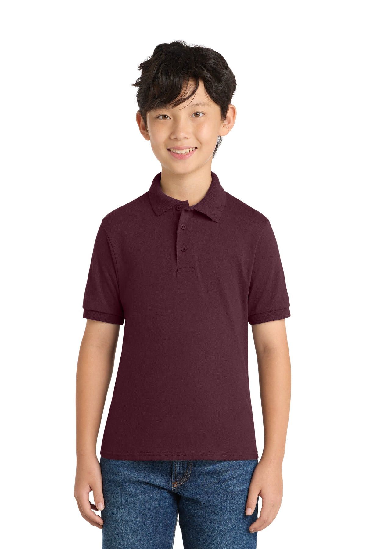 Port & Co Youth Core Blend Jersey Knit Polo. KP55Y in Athletic Maroon