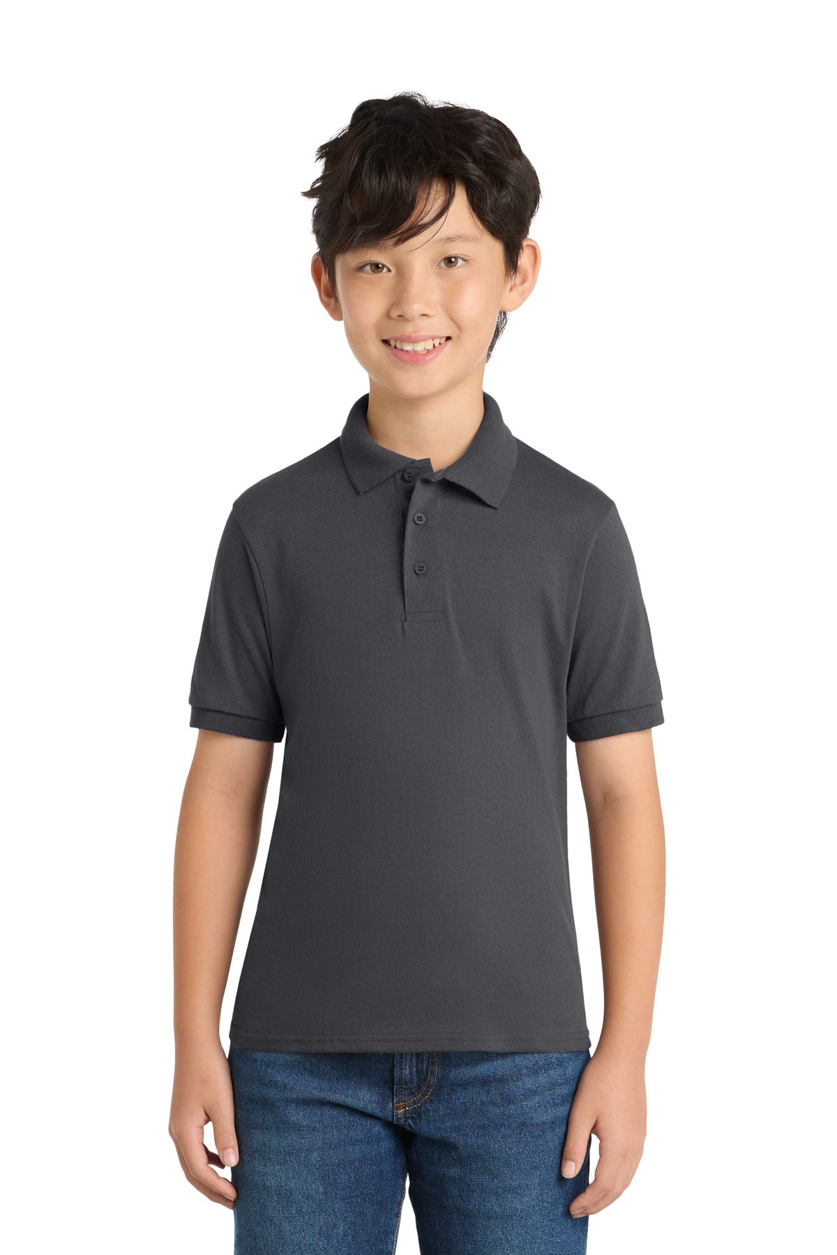Port & Co Youth Core Blend Jersey Knit Polo. KP55Y in Charcoal