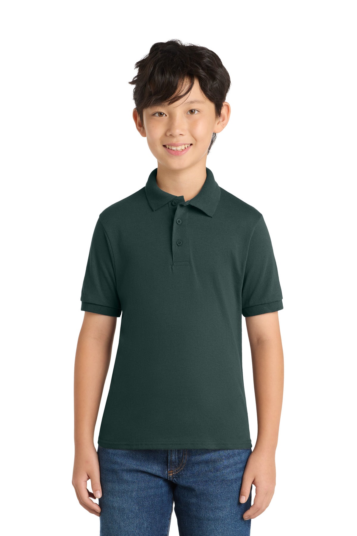 Port & Co Youth Core Blend Jersey Knit Polo. KP55Y in Dark Green