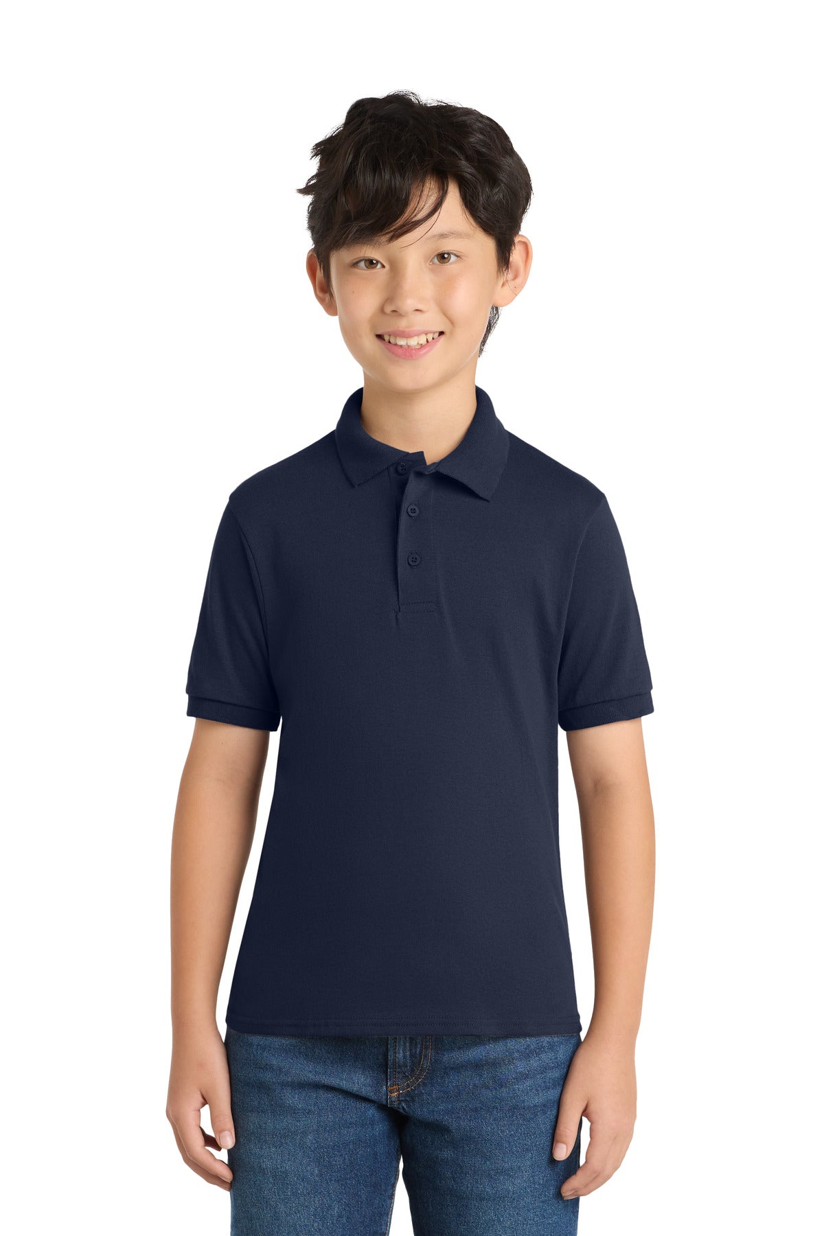 Port & Co Youth Core Blend Jersey Knit Polo. KP55Y in Deep Navy