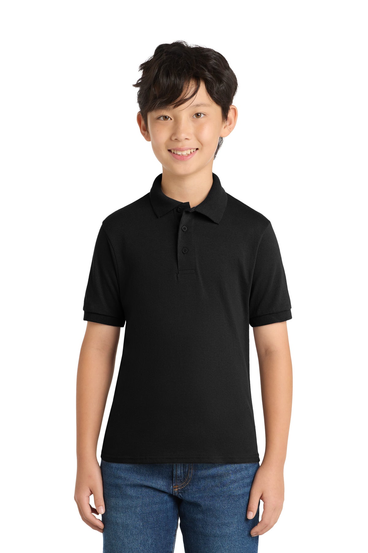 Port & Co Youth Core Blend Jersey Knit Polo. KP55Y in Jet Black