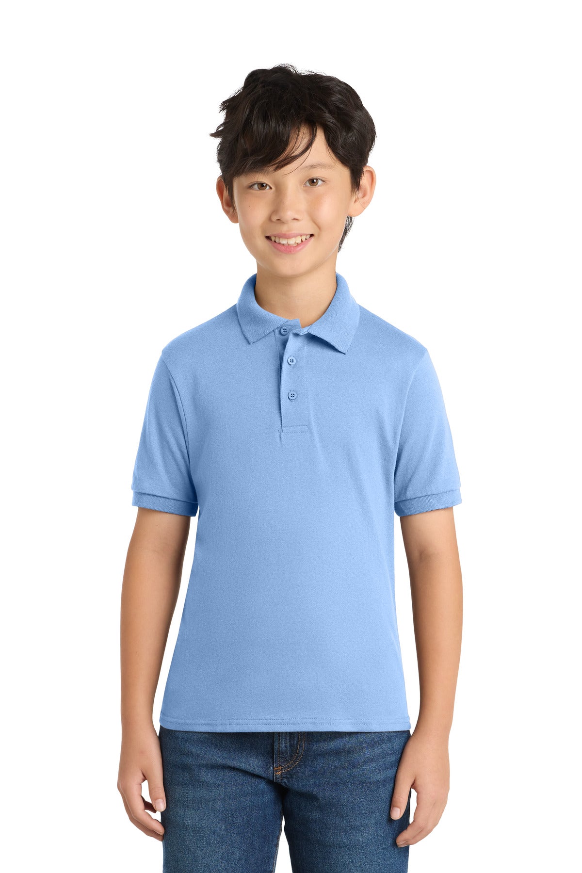 Port & Co Youth Core Blend Jersey Knit Polo. KP55Y in Light Blue