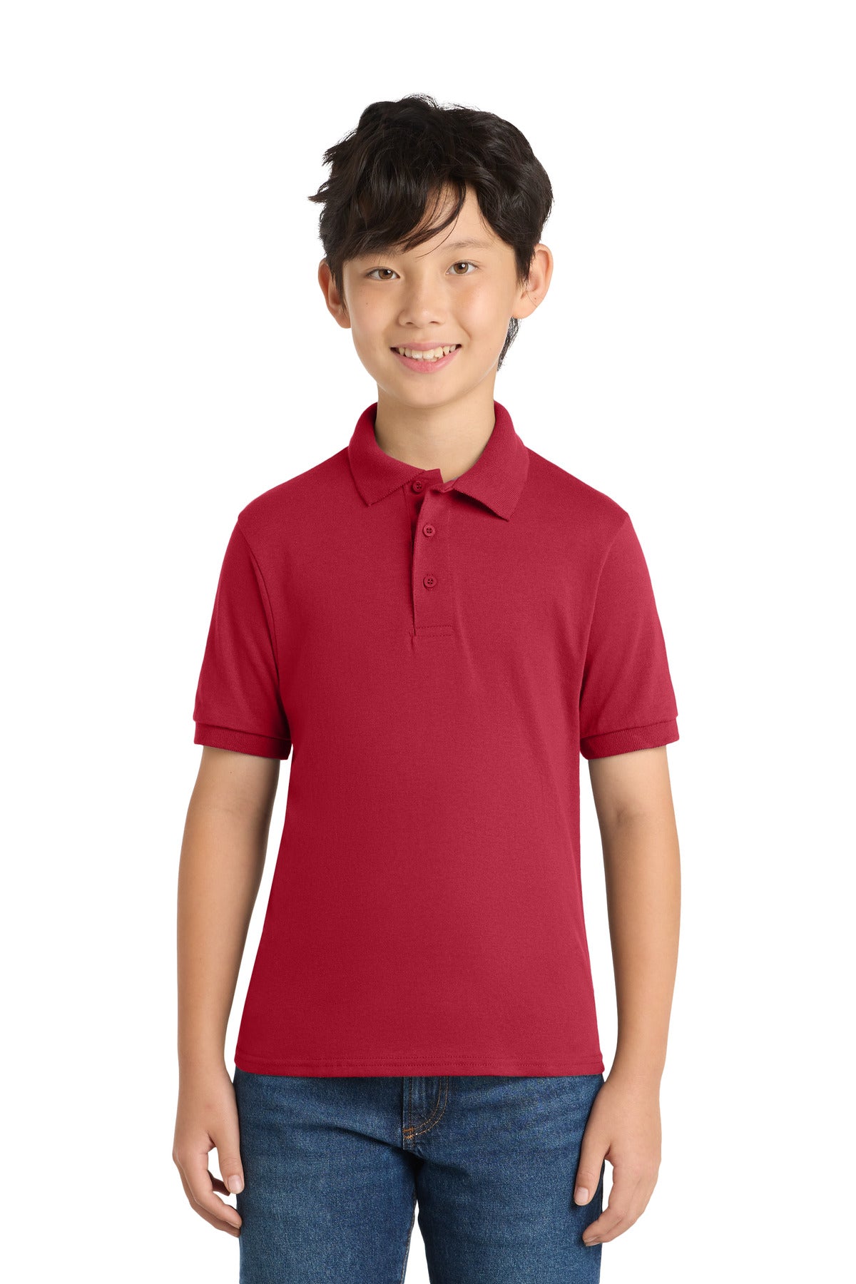 Port & Co Youth Core Blend Jersey Knit Polo. KP55Y in Red