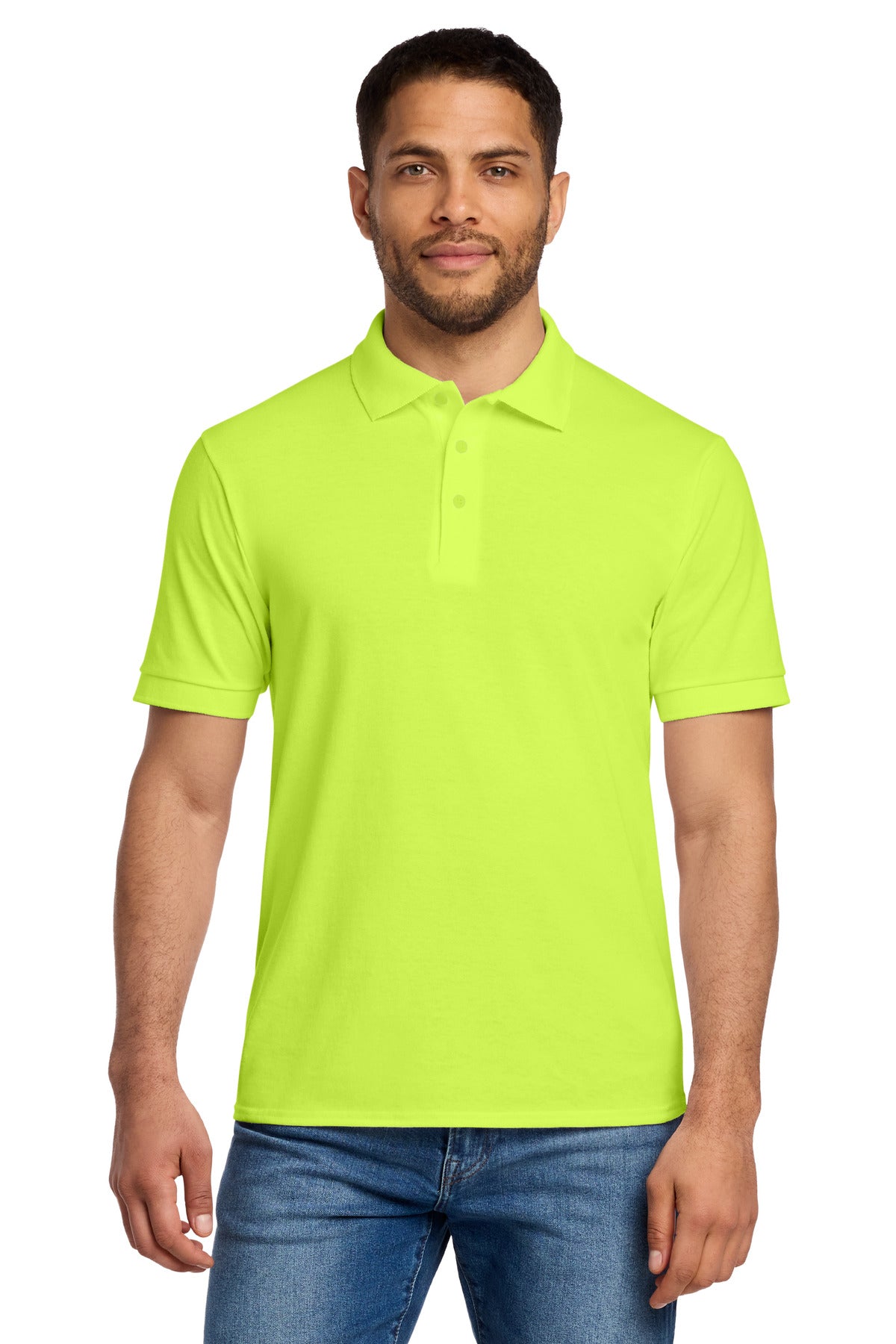 Port & Co Core Blend Jersey Knit Polo. KP55 in Safety Green
