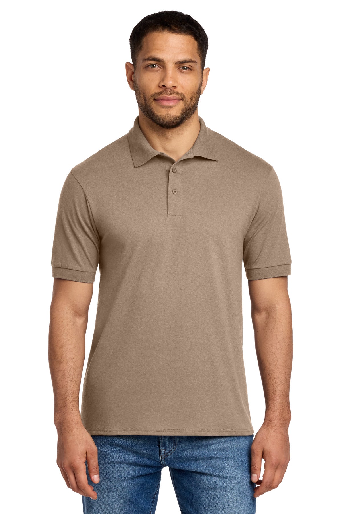 Port & Co Core Blend Jersey Knit Polo. KP55 in Sand