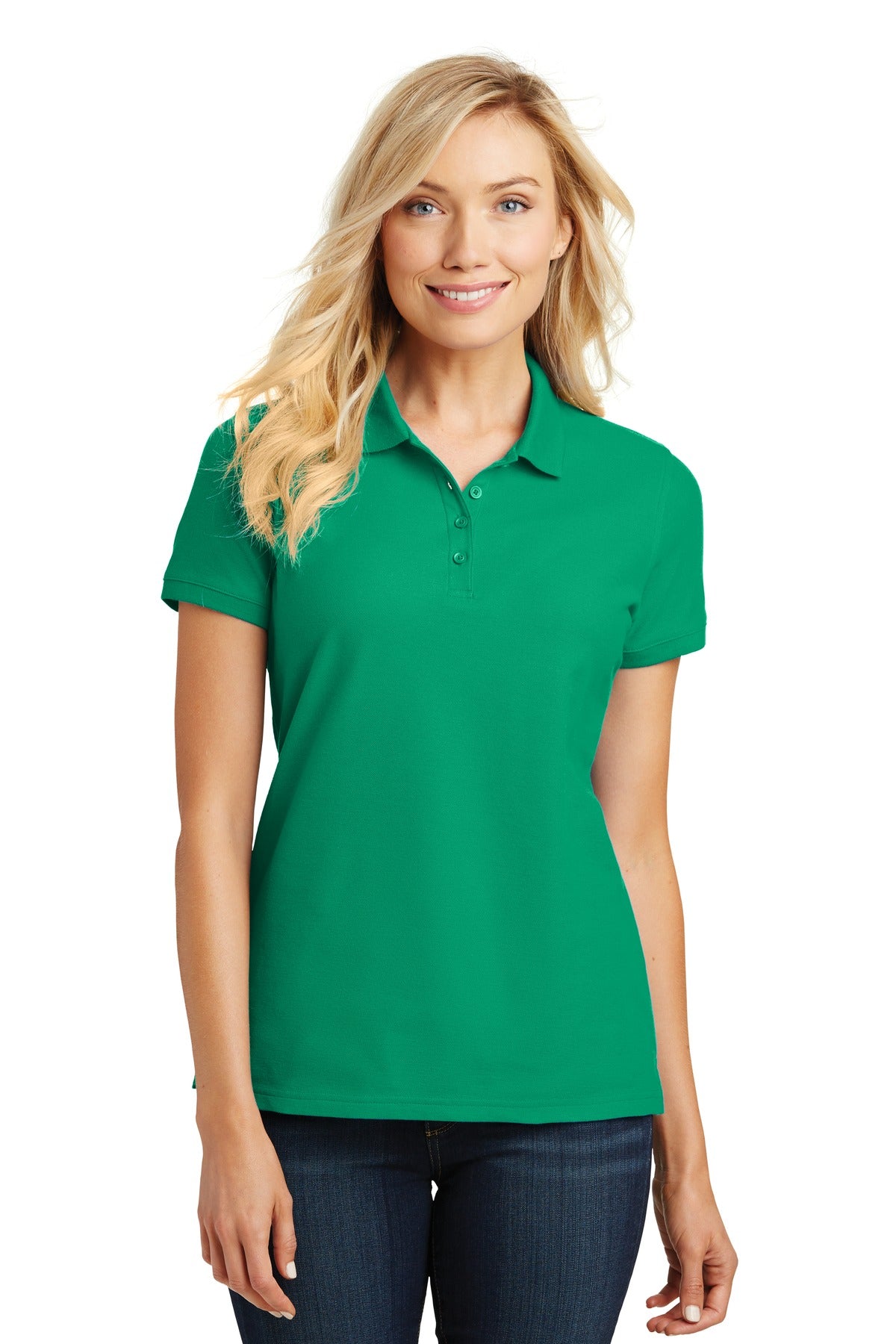 Port Authority Women's Core Classic Pique Polo. L100 in Bright Kelly Green