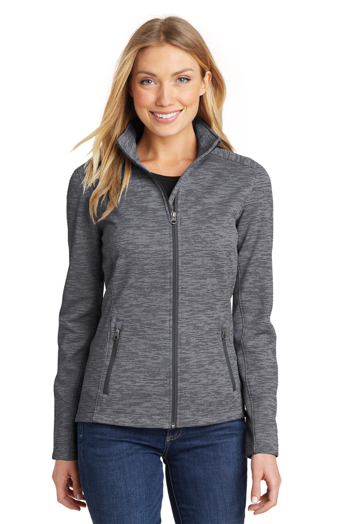 Port Authority Women's Digi Stripe Fleece Jacket. L231 in Black