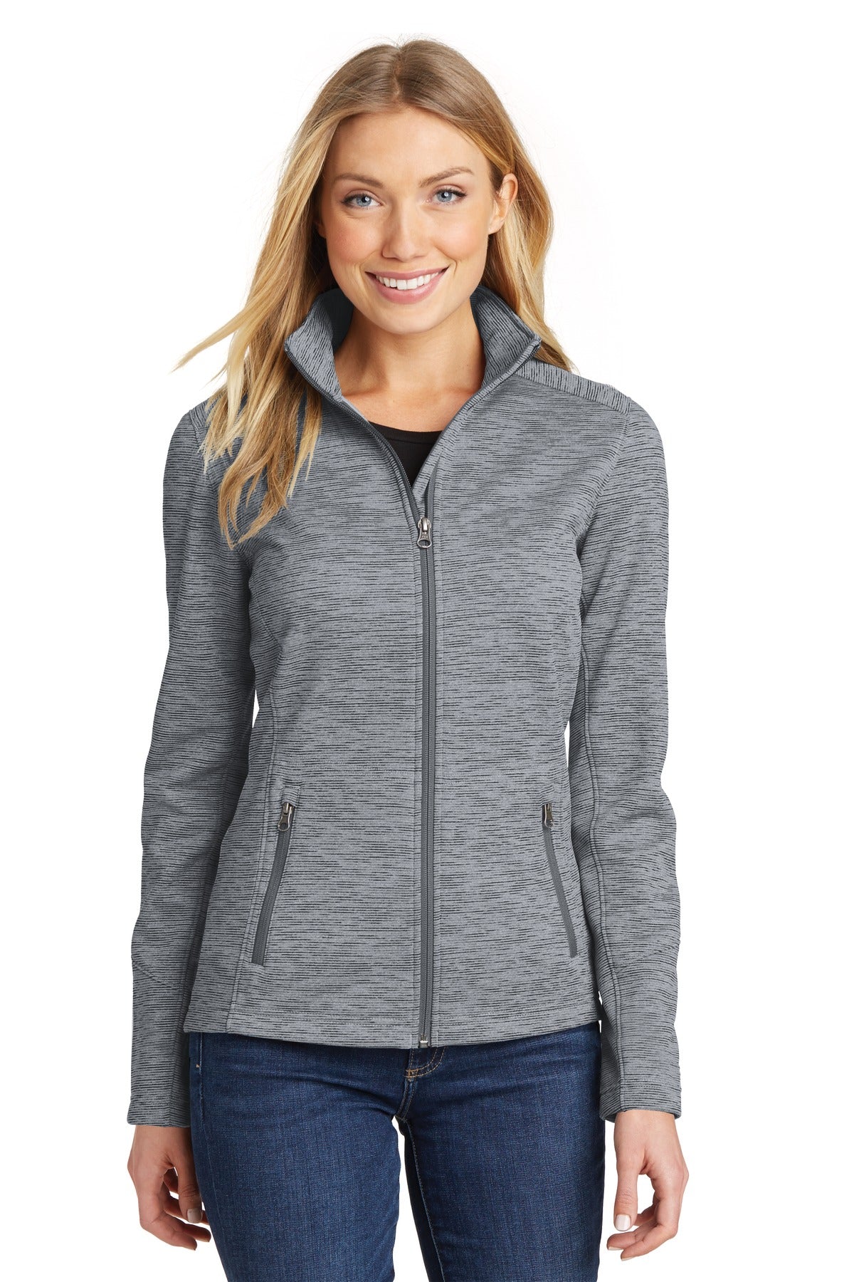 Port Authority Women's Digi Stripe Fleece Jacket. L231 in Grey