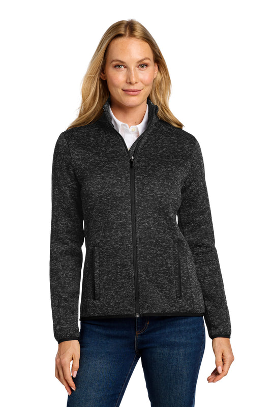 Port Authority Women's Sweater Fleece Jacket. L232 in Black Heather