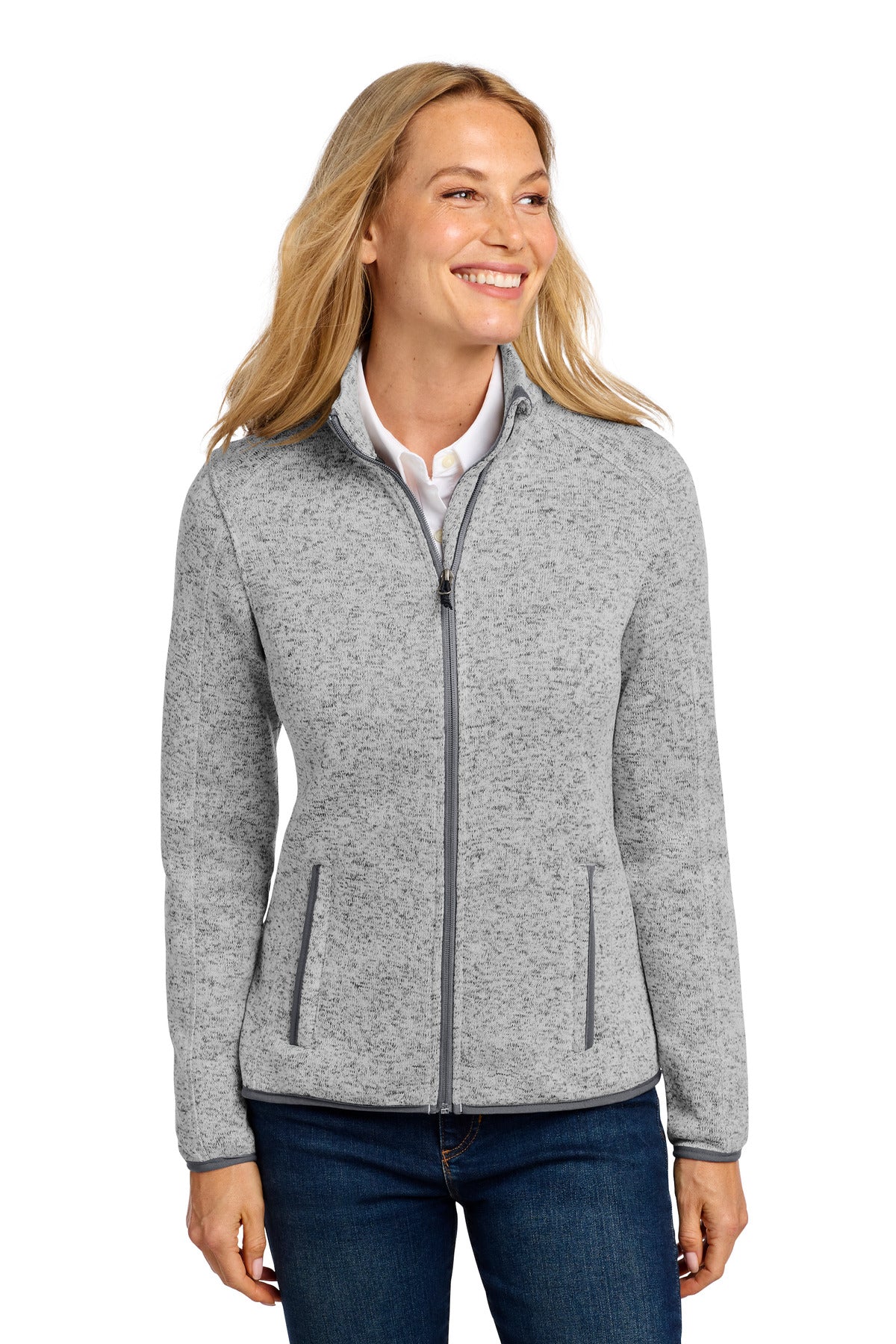 Port Authority Women's Sweater Fleece Jacket. L232 in Grey Heather