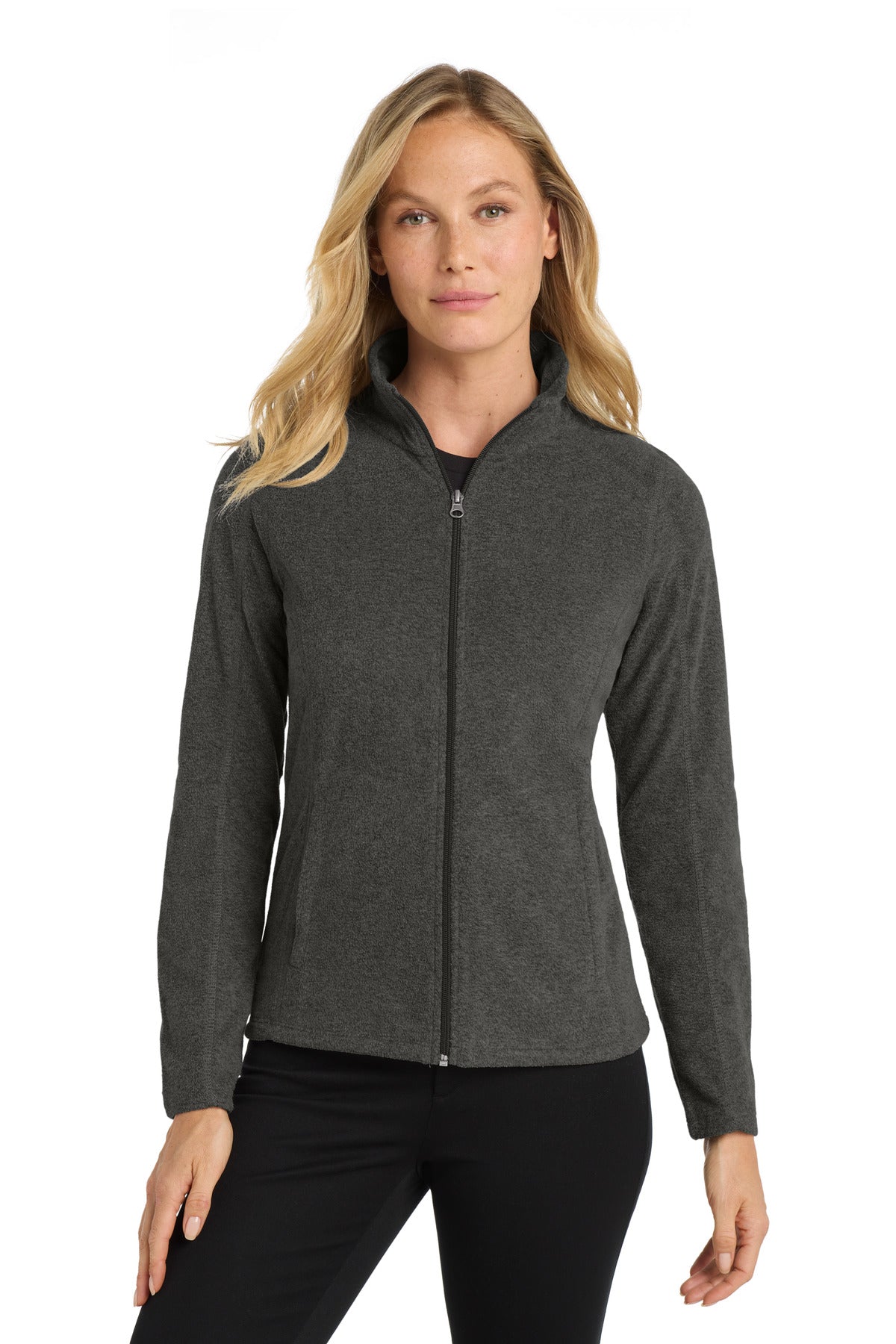 Port Authority Women's Heather Microfleece Full-Zip Jacket. L235 in Black Charcoal Heather
