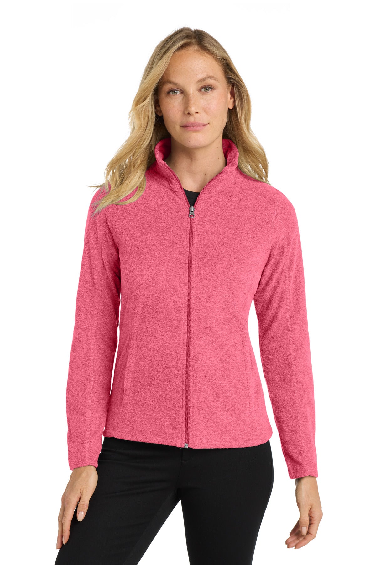 Port Authority Women's Heather Microfleece Full-Zip Jacket. L235 in Pink Raspberry Heather