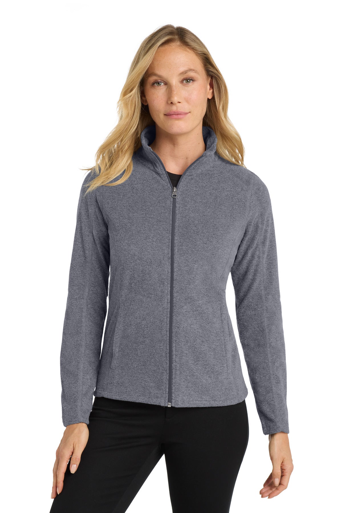 Port Authority Women's Heather Microfleece Full-Zip Jacket. L235 in True Navy Heather
